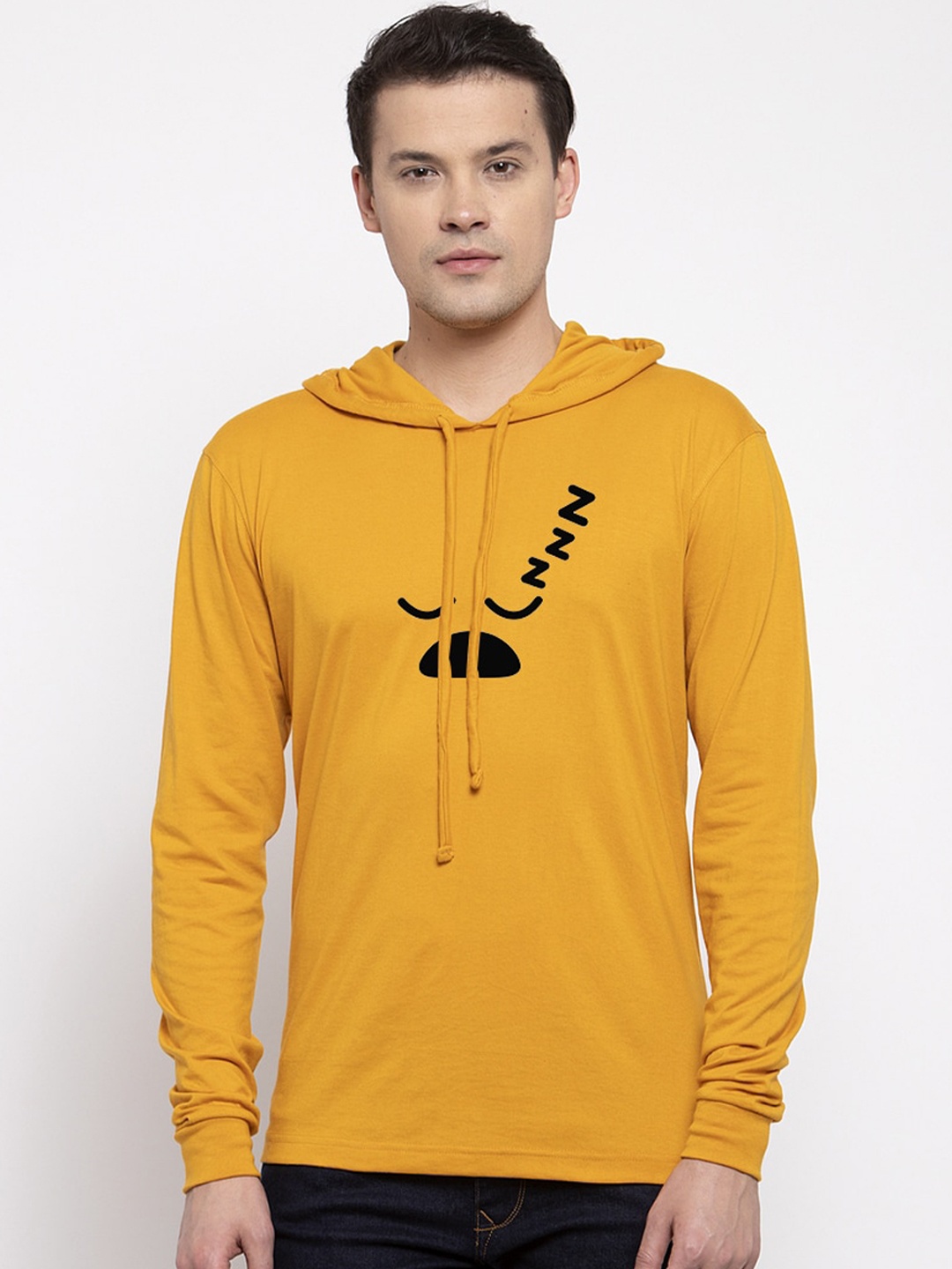 

Friskers Men Yellow Printed Hood T-shirt