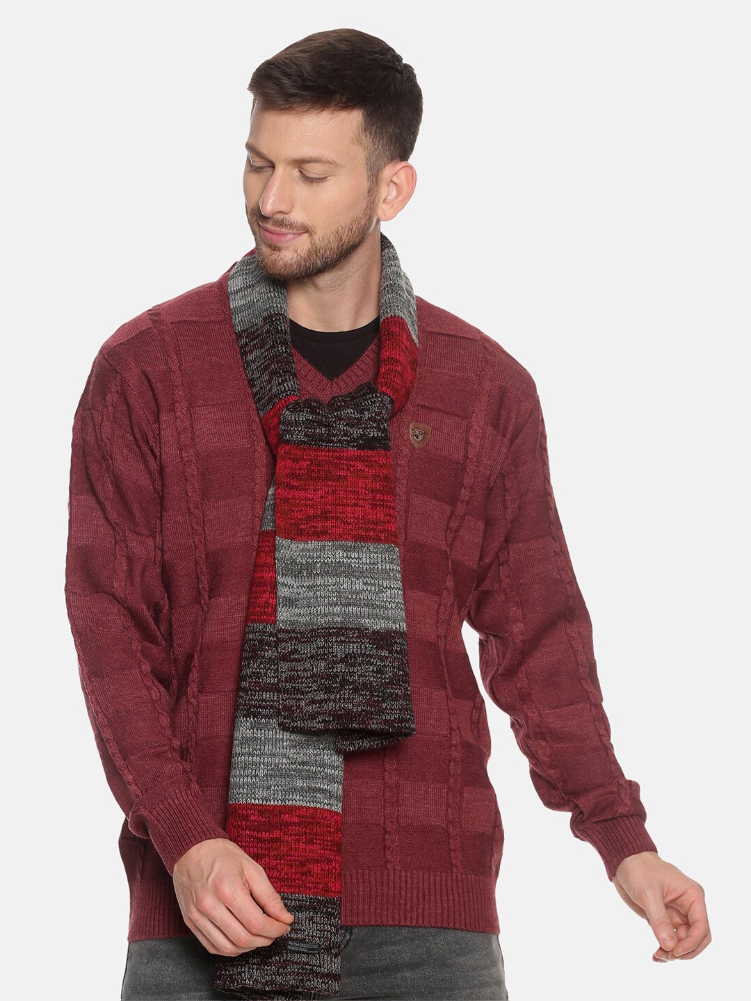 

513 Men Red & Grey Colourblocked Muffler