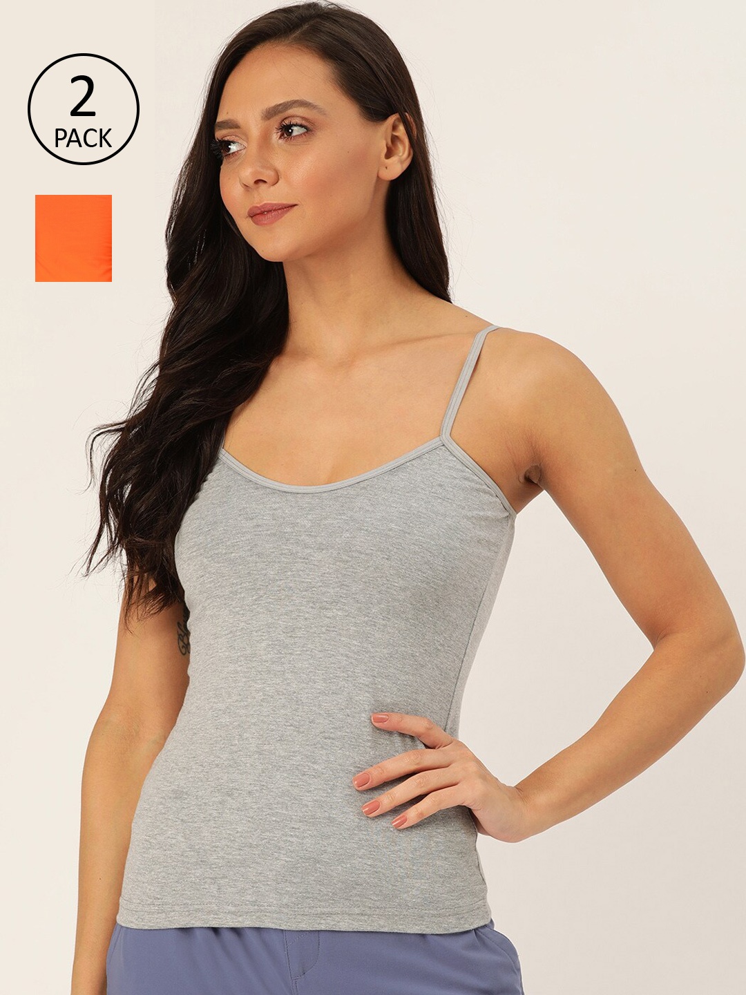 

Lady Lyka Women Orange And Grey Solid Camisoles