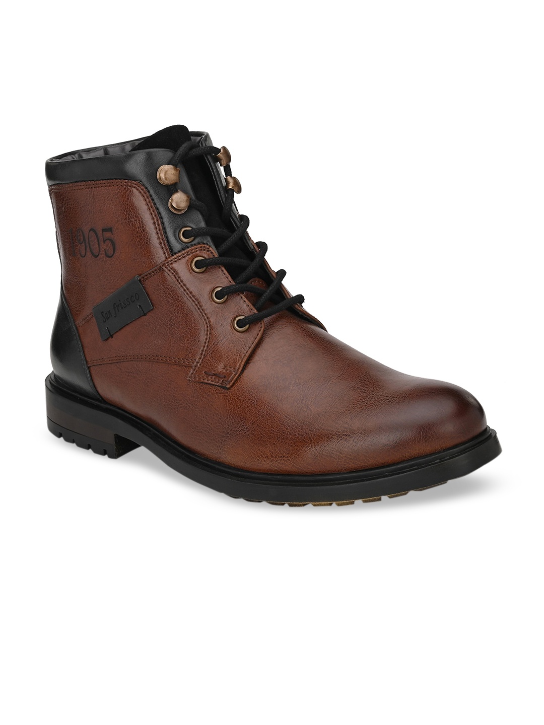 

San Frissco Men Brown Solid Synthetic Mid-Top Flat Boots