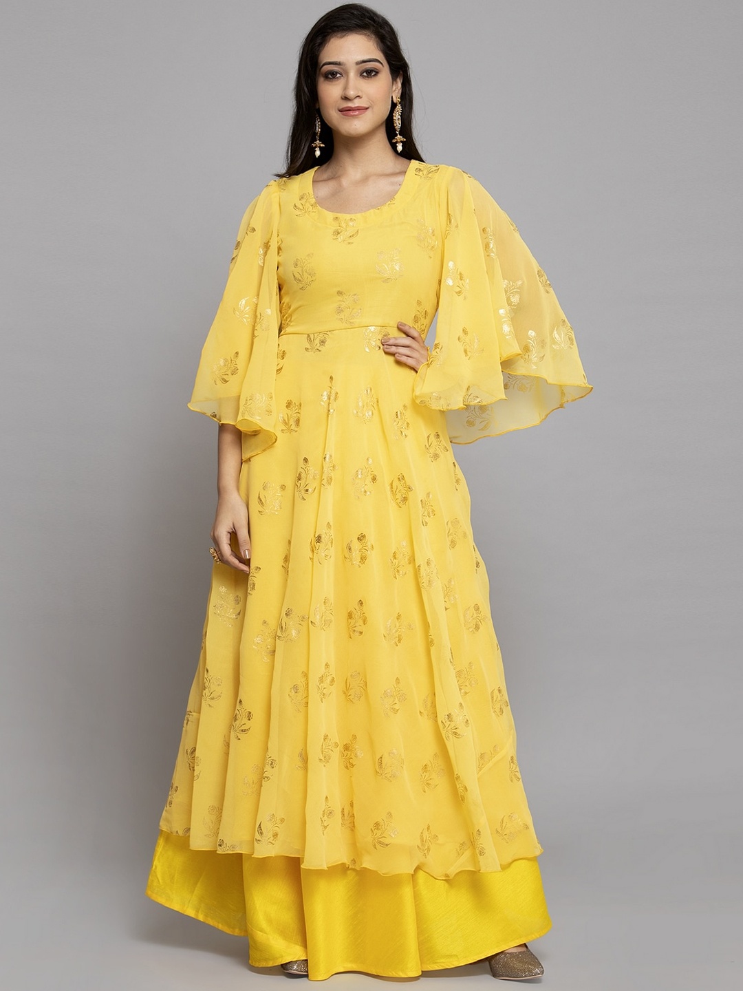 

Get Glamr Women Yellow & Gold-Coloured Printed Anarkali Kurta