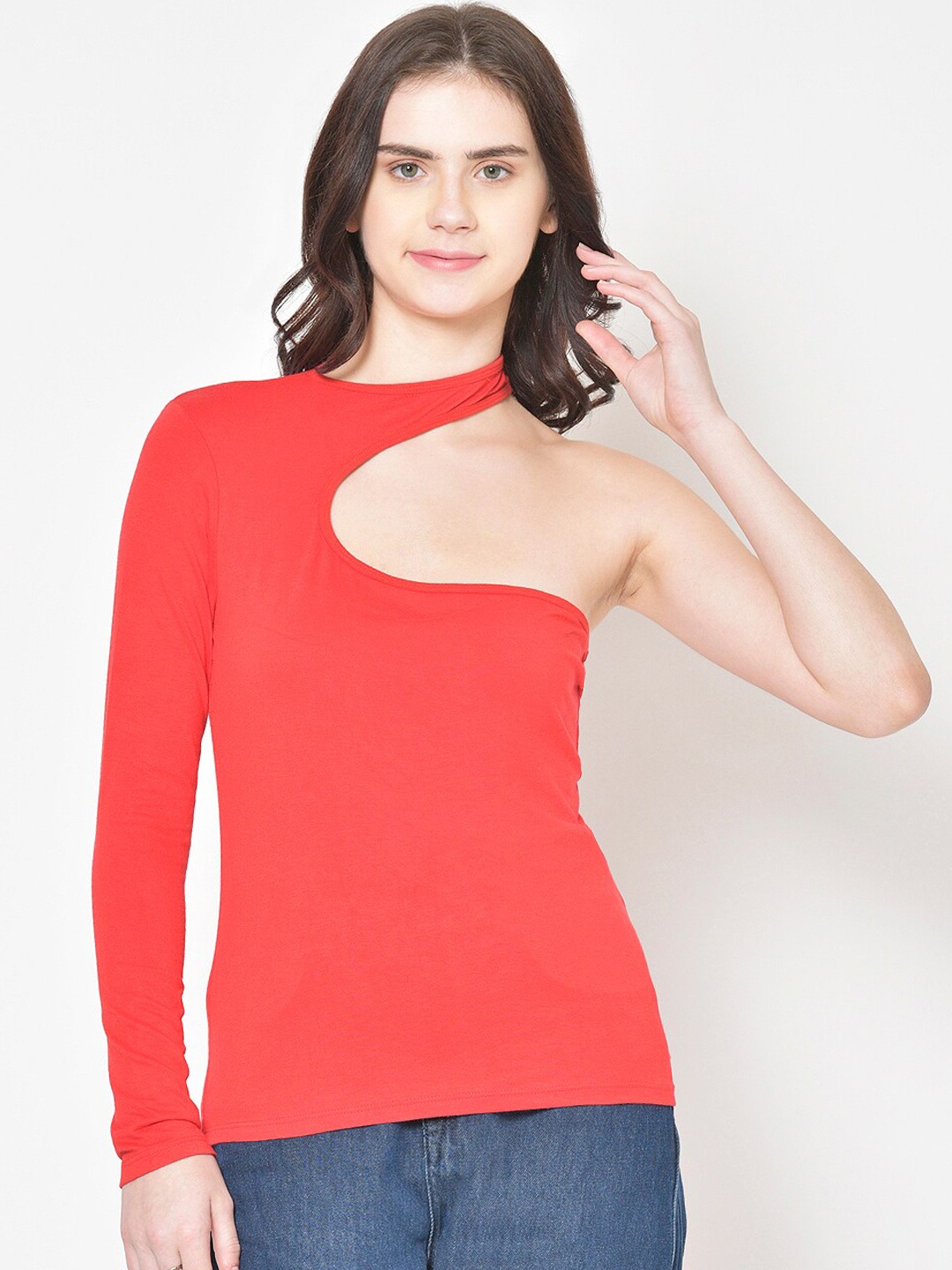 

Cation Women Red Solid Pure Cotton Top