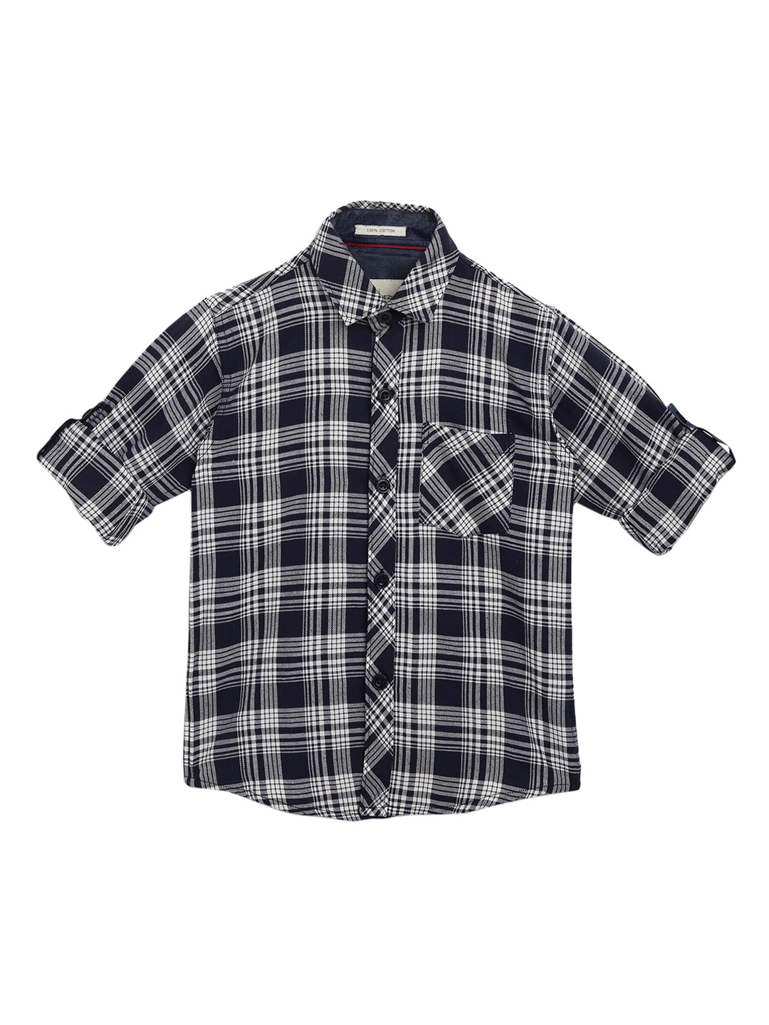 

Aj DEZInES Boys Blue & White Regular Fit Checked Casual Shirt
