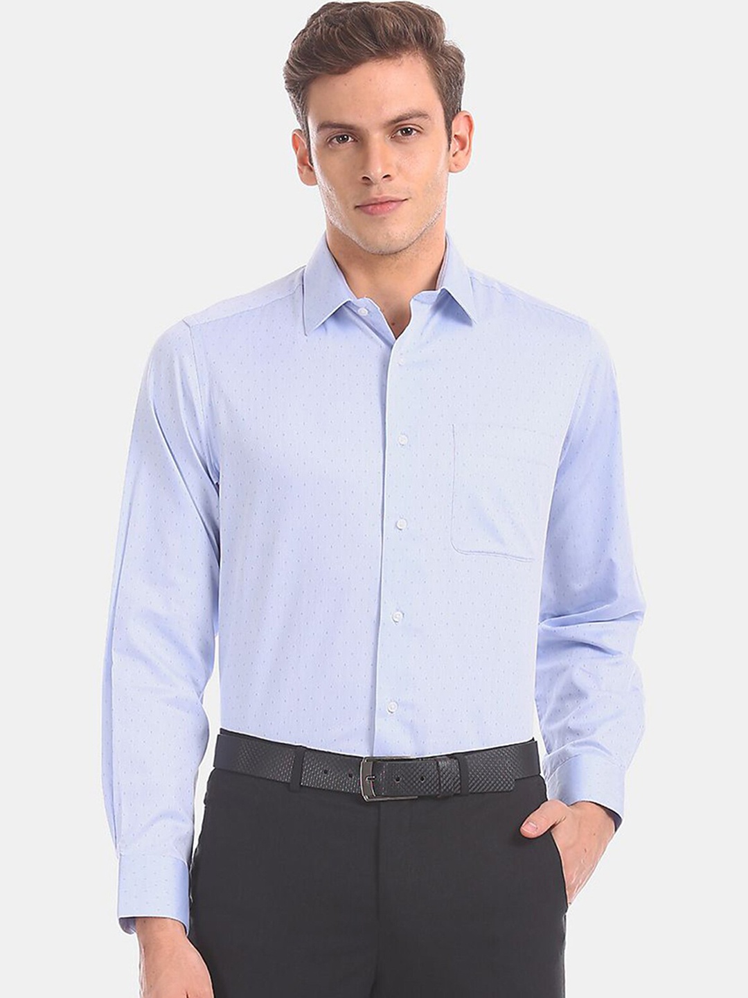

Arrow Men Blue Regular Fit Self Design Formal Shirt