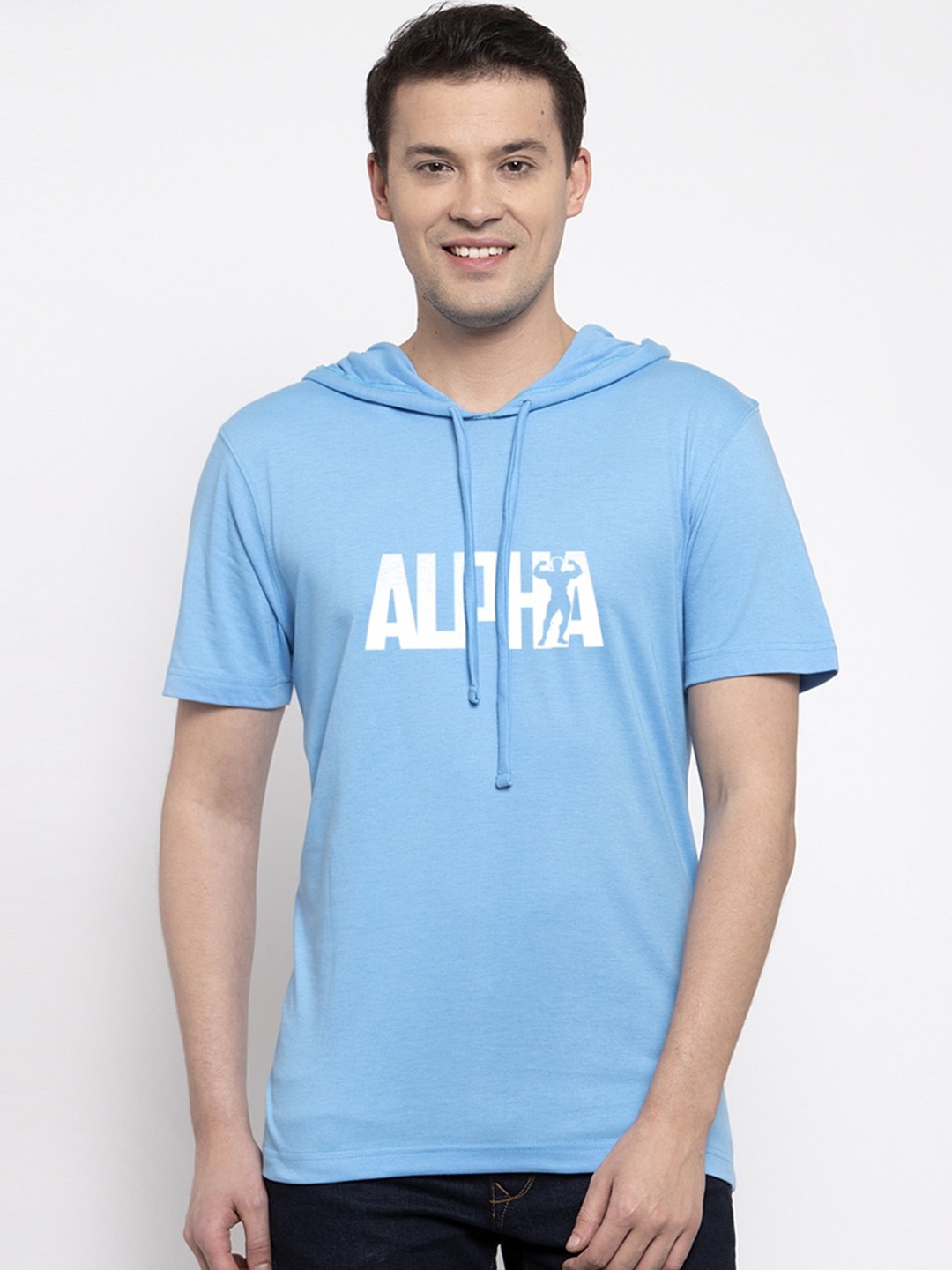 

Friskers Men Turquoise Blue Printed Hood T-shirt