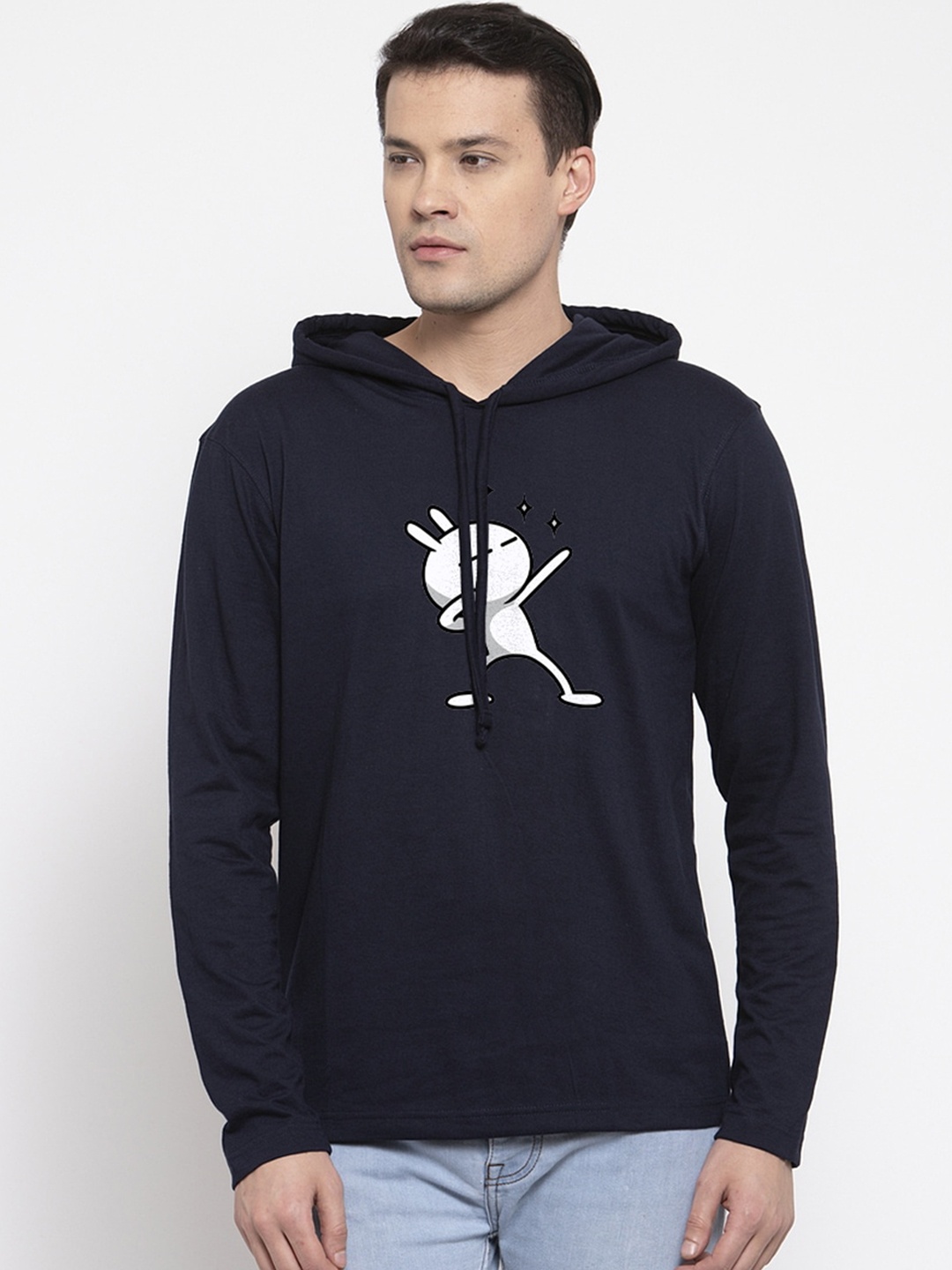 

Friskers Men Navy Blue Printed Hood T-shirt