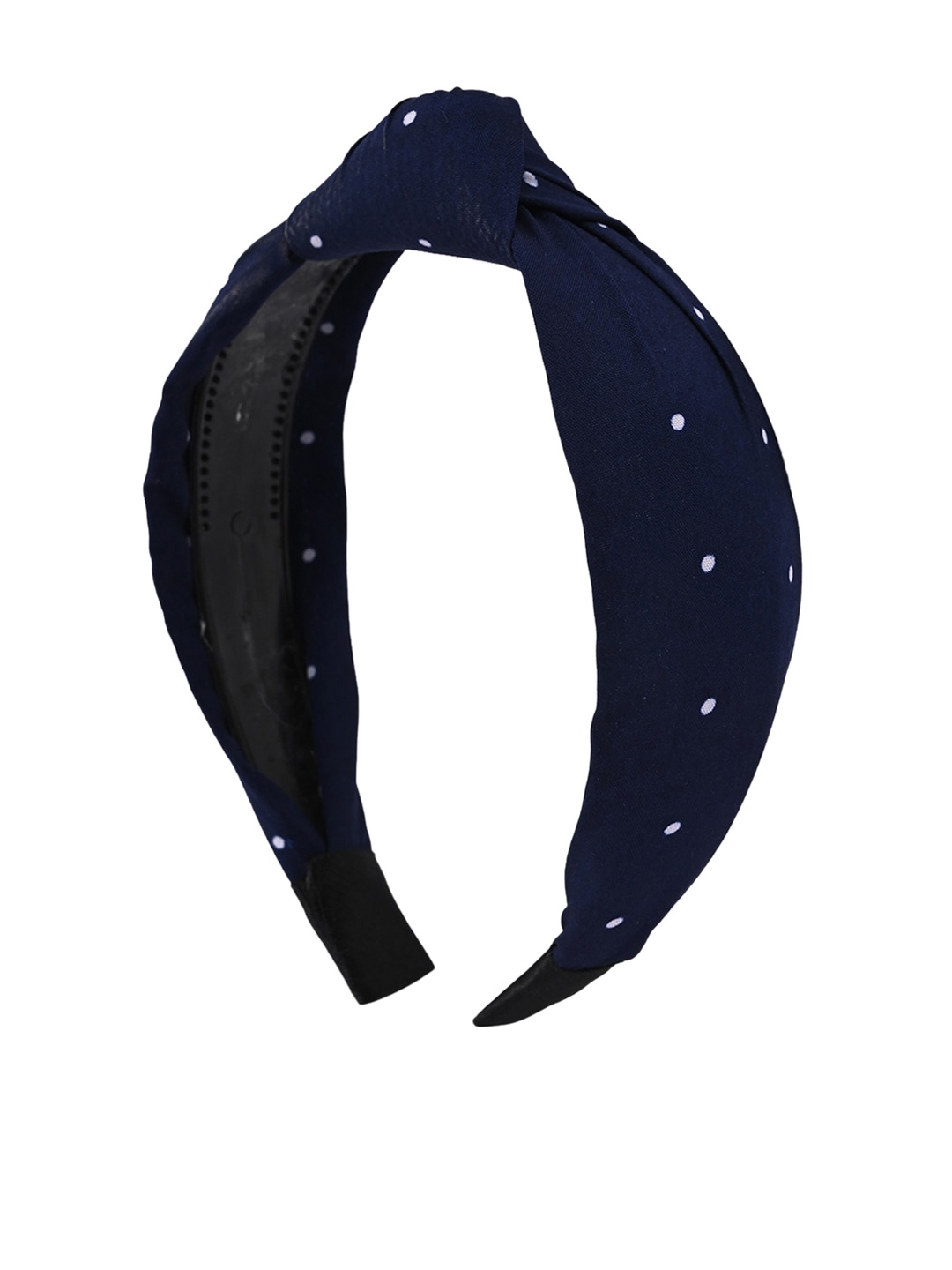 

BuckleUp Women Navy & White Polka Dot Print Knot Detailed Hairband, Navy blue
