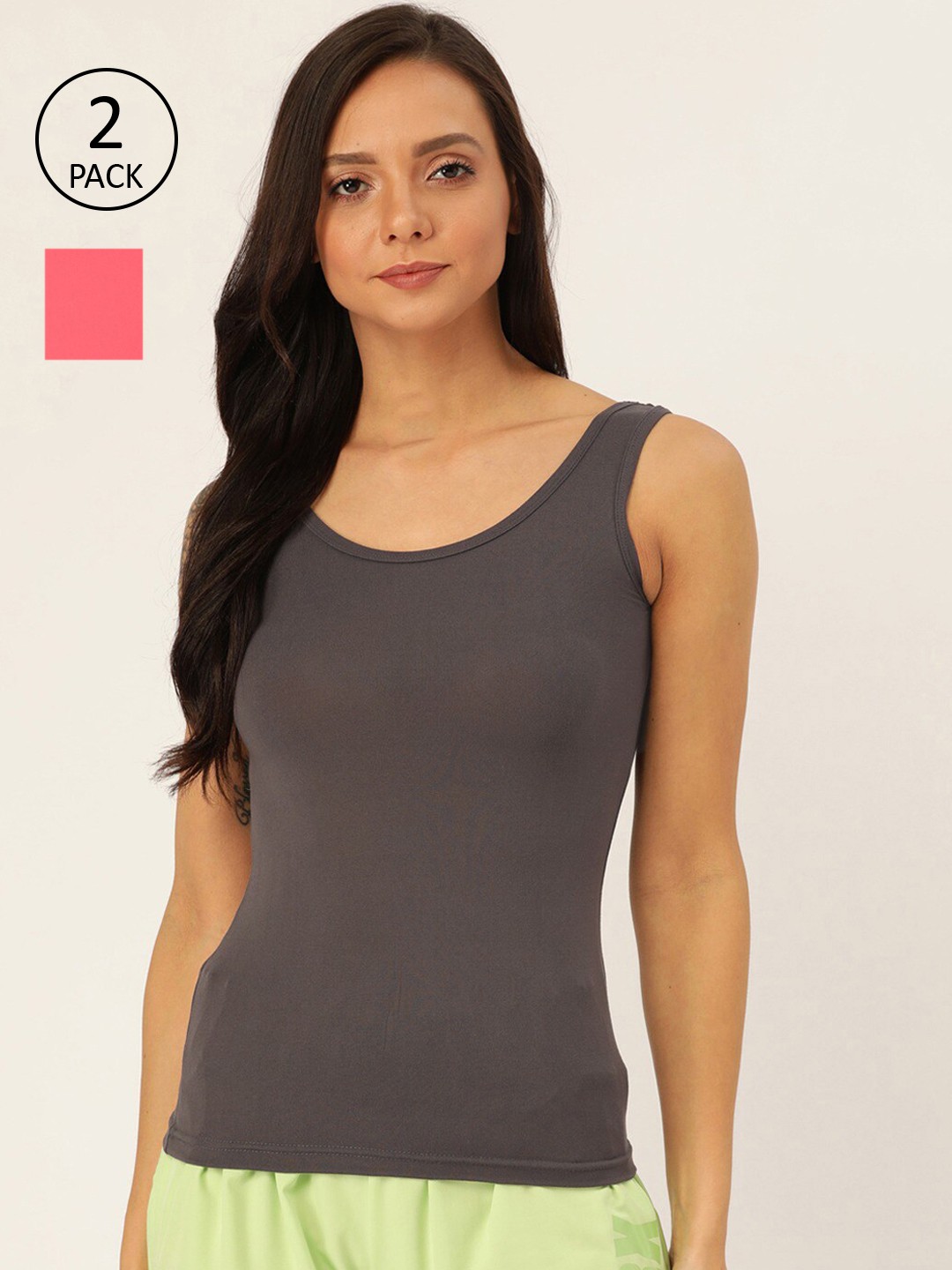 

Lady Lyka Pack of 2 Tank Top Camisoles CAMI-14-GRY-PLM, Grey