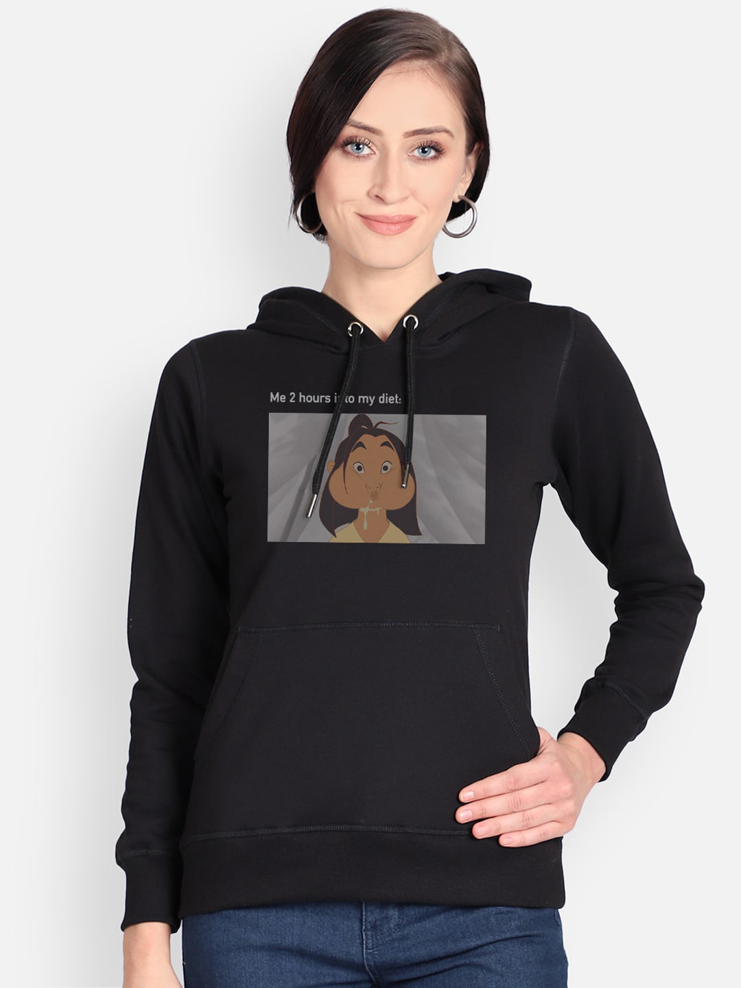 Free Authority Women Black Disney Princess Printed Hooded Sweatshirt