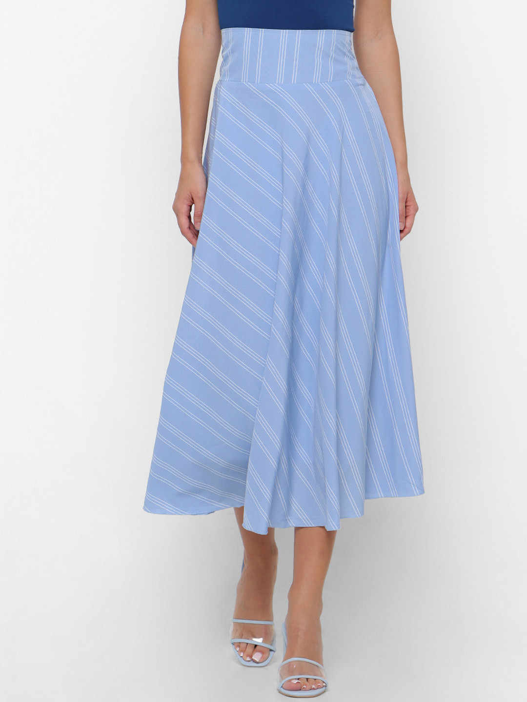 

FOREVER 21 Women Blue & White Striped A-Line Skirt