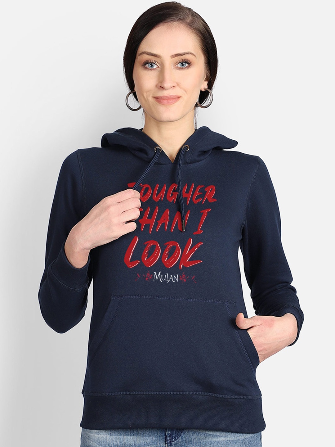 

Free Authority Mulan Women Navy Blue Print Hooded Sweatshirt