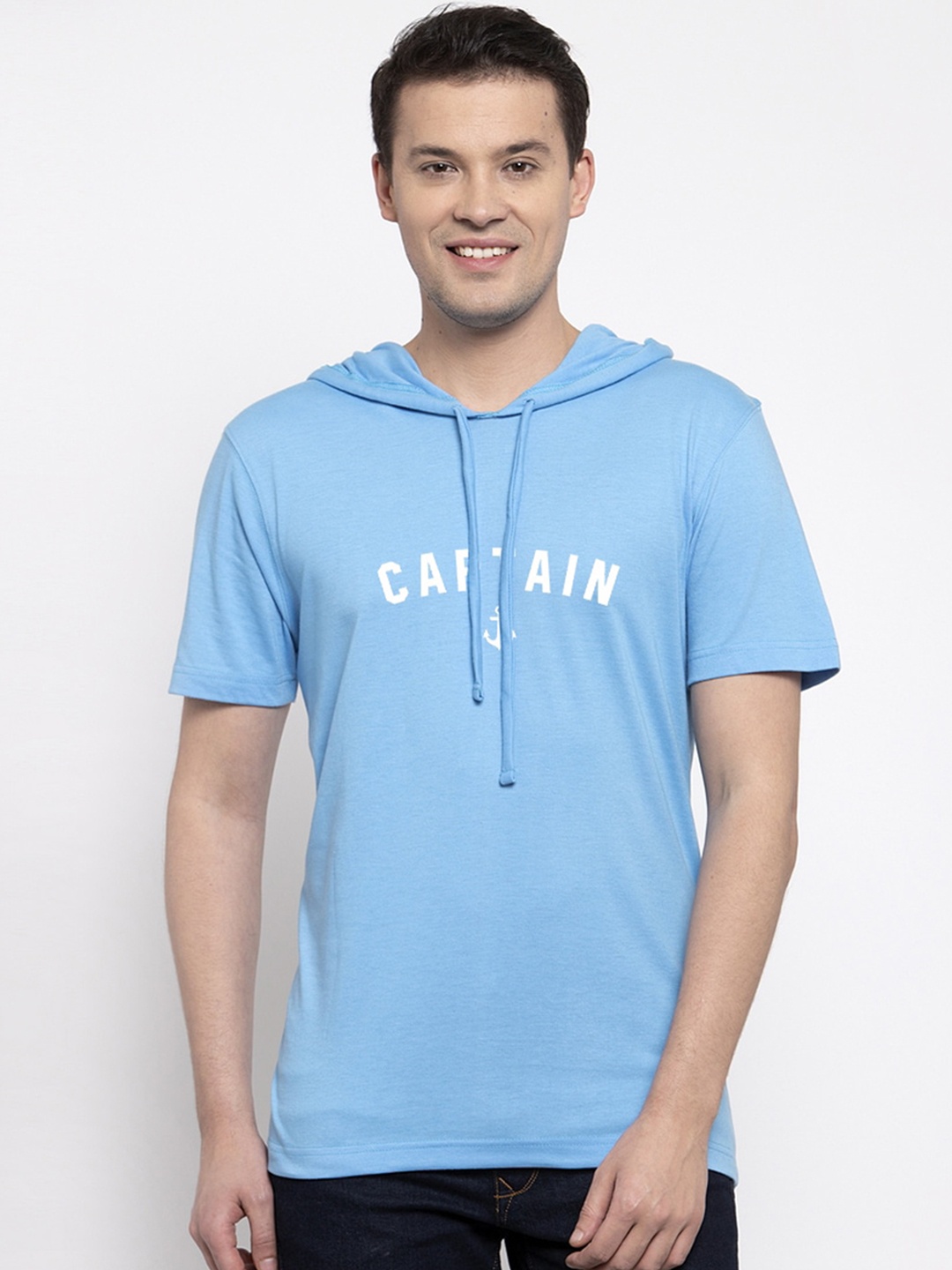 

Friskers Men Turquoise Blue Printed Hood T-shirt