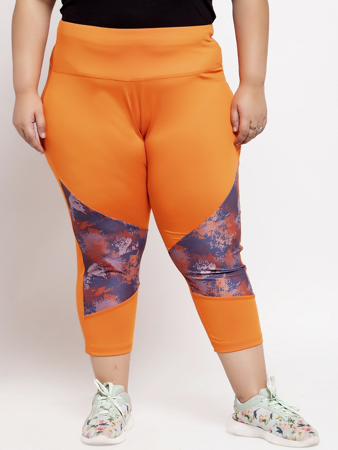 plusS Women Orange & Blue Printed Capris