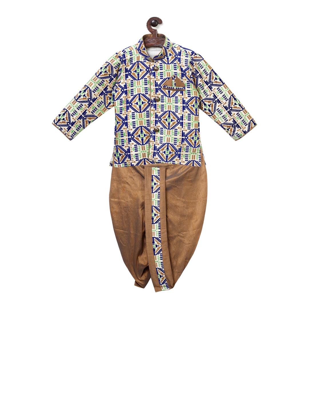 Ridokidz Boys Multicoloured & Brown Printed Kurti with Dhoti Pants, Multi