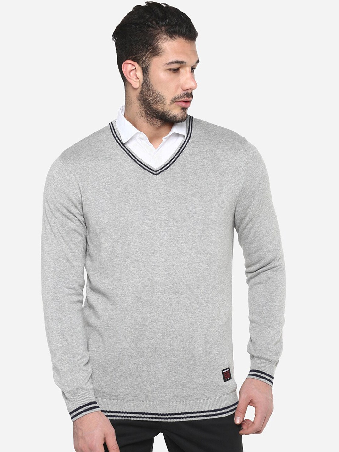 

Red Chief Men Grey-Melange Solid Slim-Fit Sweater