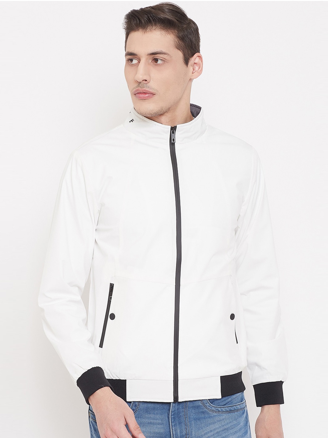 

Crimsoune Club Men White Solid Lightweight Bomber Jacket
