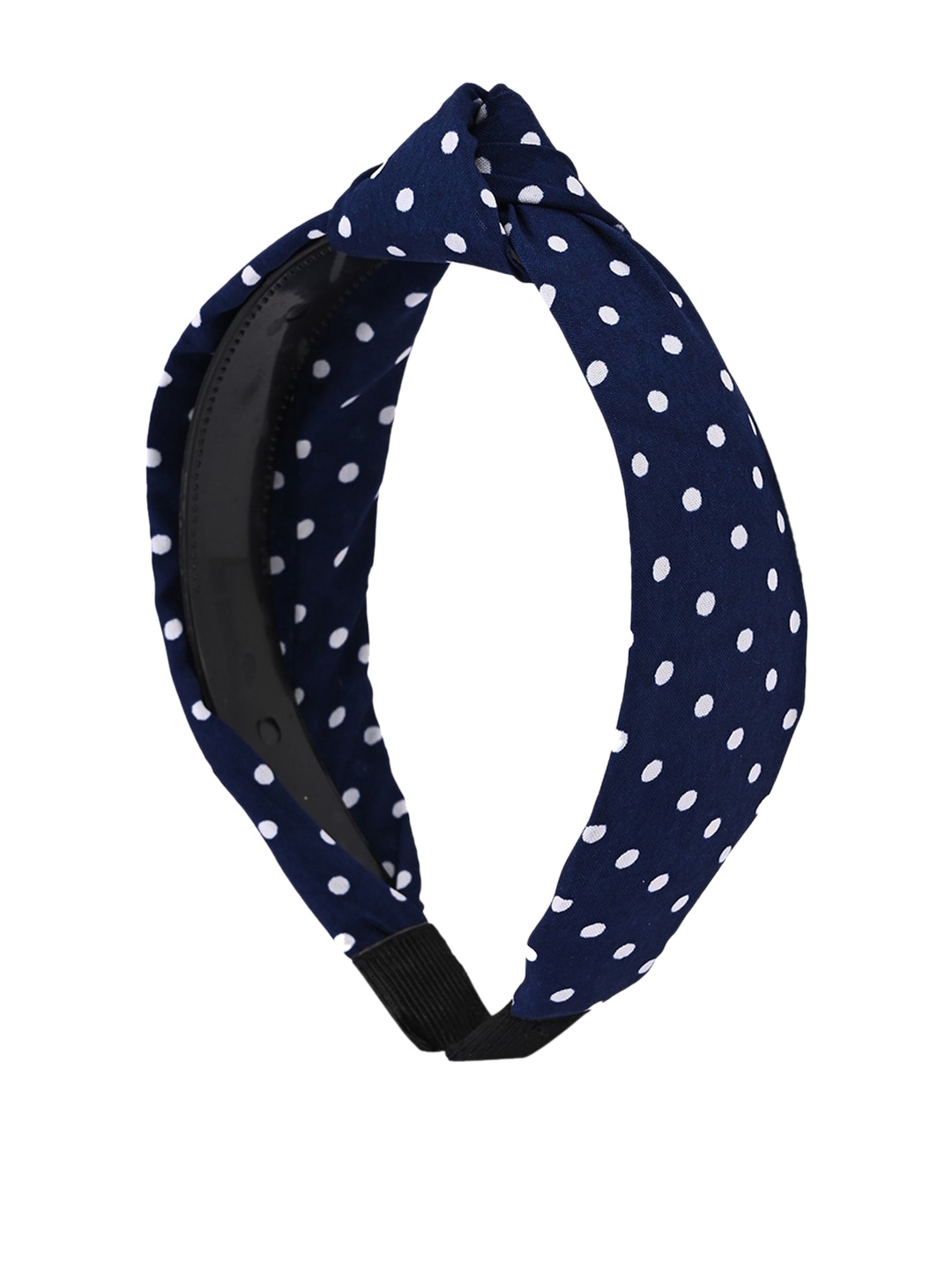 

BuckleUp Women Navy & White Polka Dot Print Knot Detailed Hairband, Navy blue