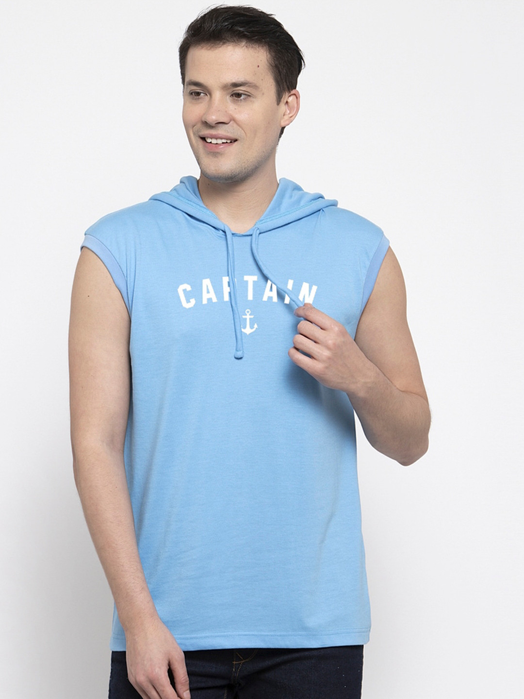 

Friskers Men Turquoise Blue Printed Hood T-shirt