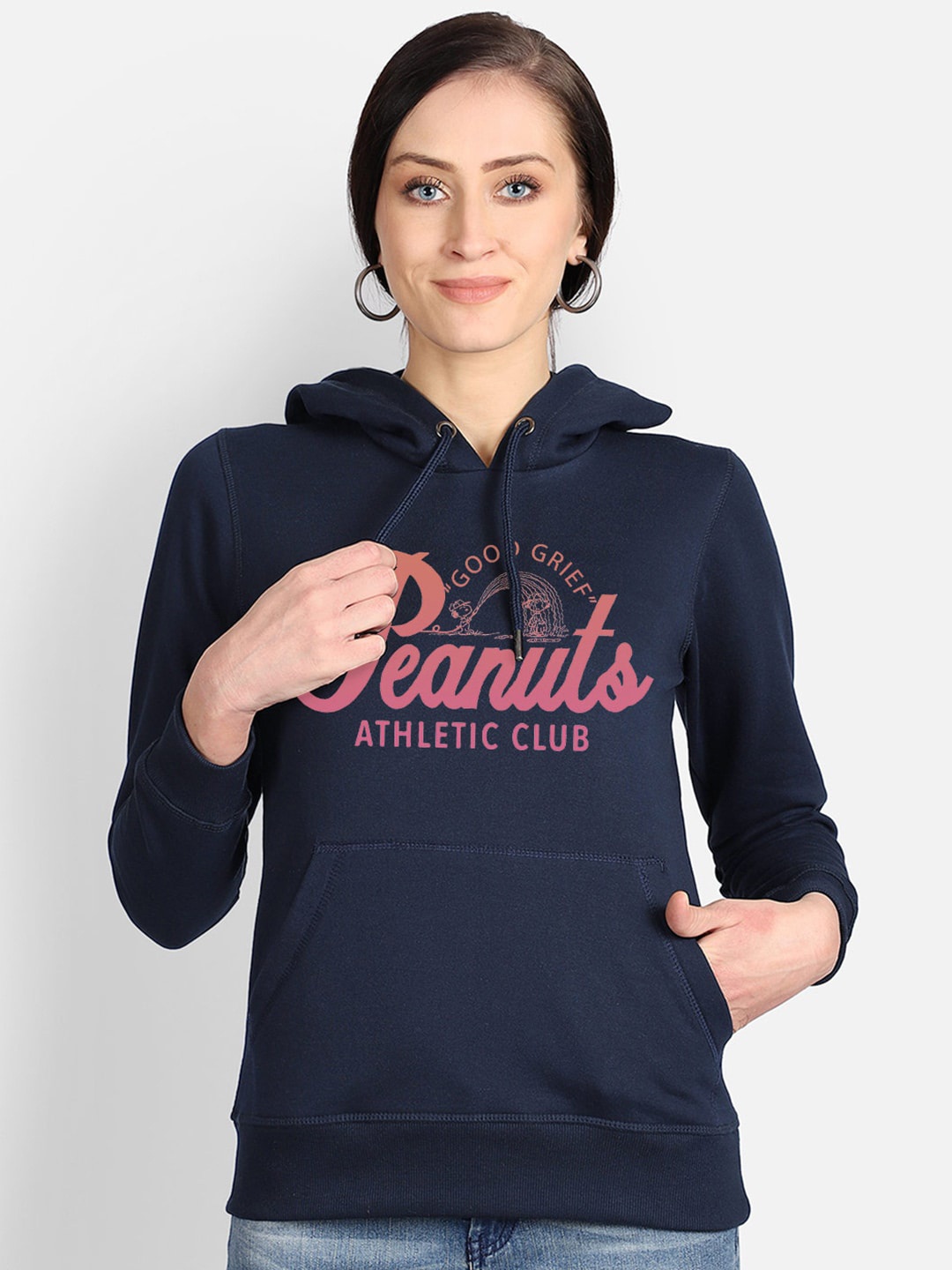 

Free Authority Women Navy Blue Peanuts Print Hooded Sweatshirt
