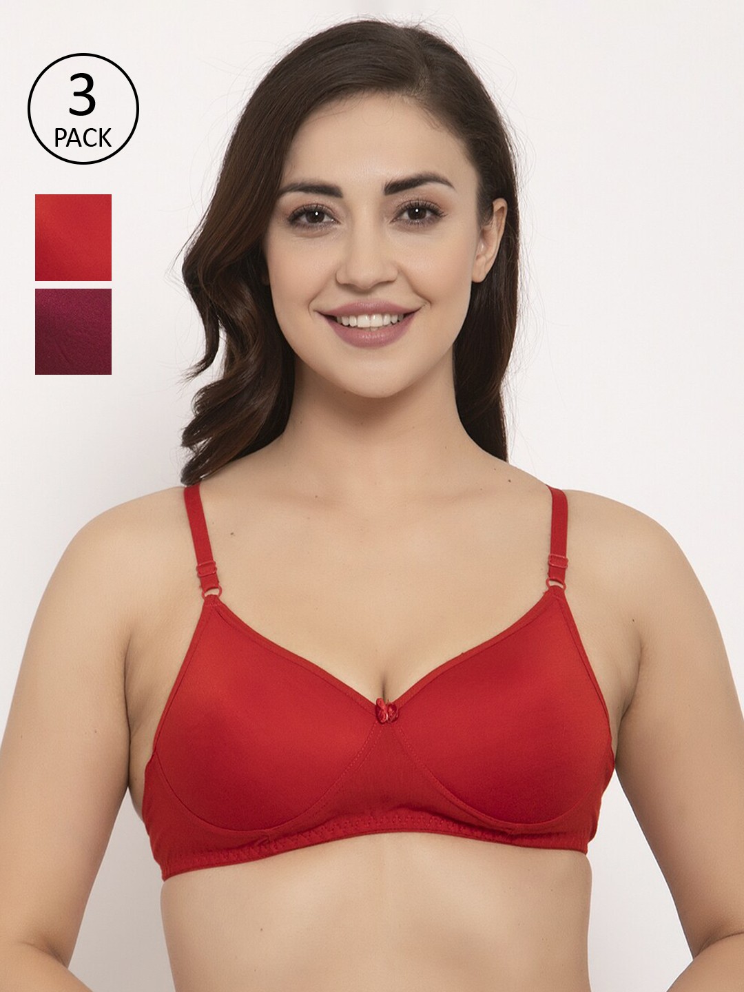 GRACIT Women Pack of 3 Solid Push-Up Bras PW5-03-03-14-28B, Red