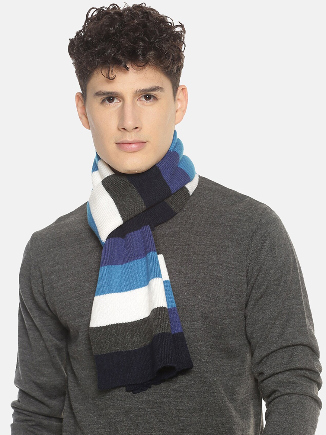 

513 Men Blue & White Striped Muffler