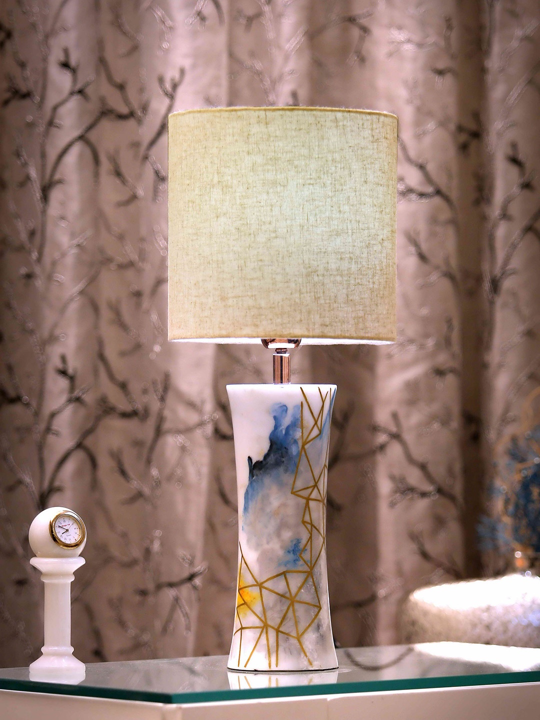 

POSH-N-PLUSH Beige Bling Hand-Painted Marble Table Lamp