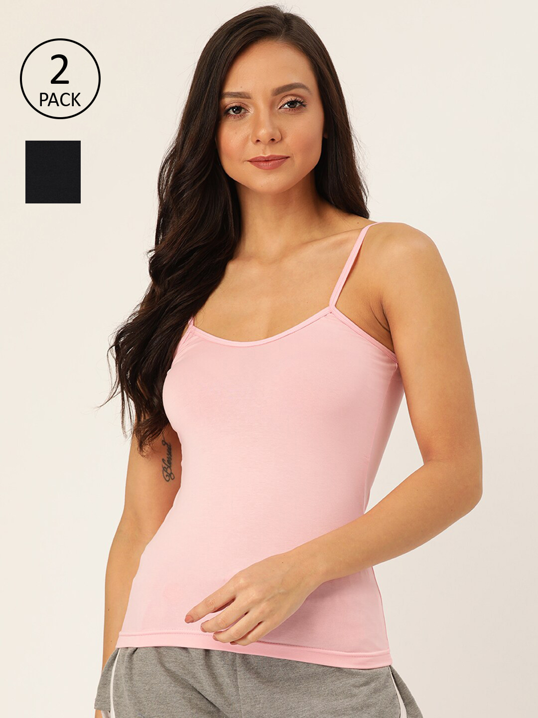 

Lady Lyka Women Pack Of 2 Solid Camisoles, Pink