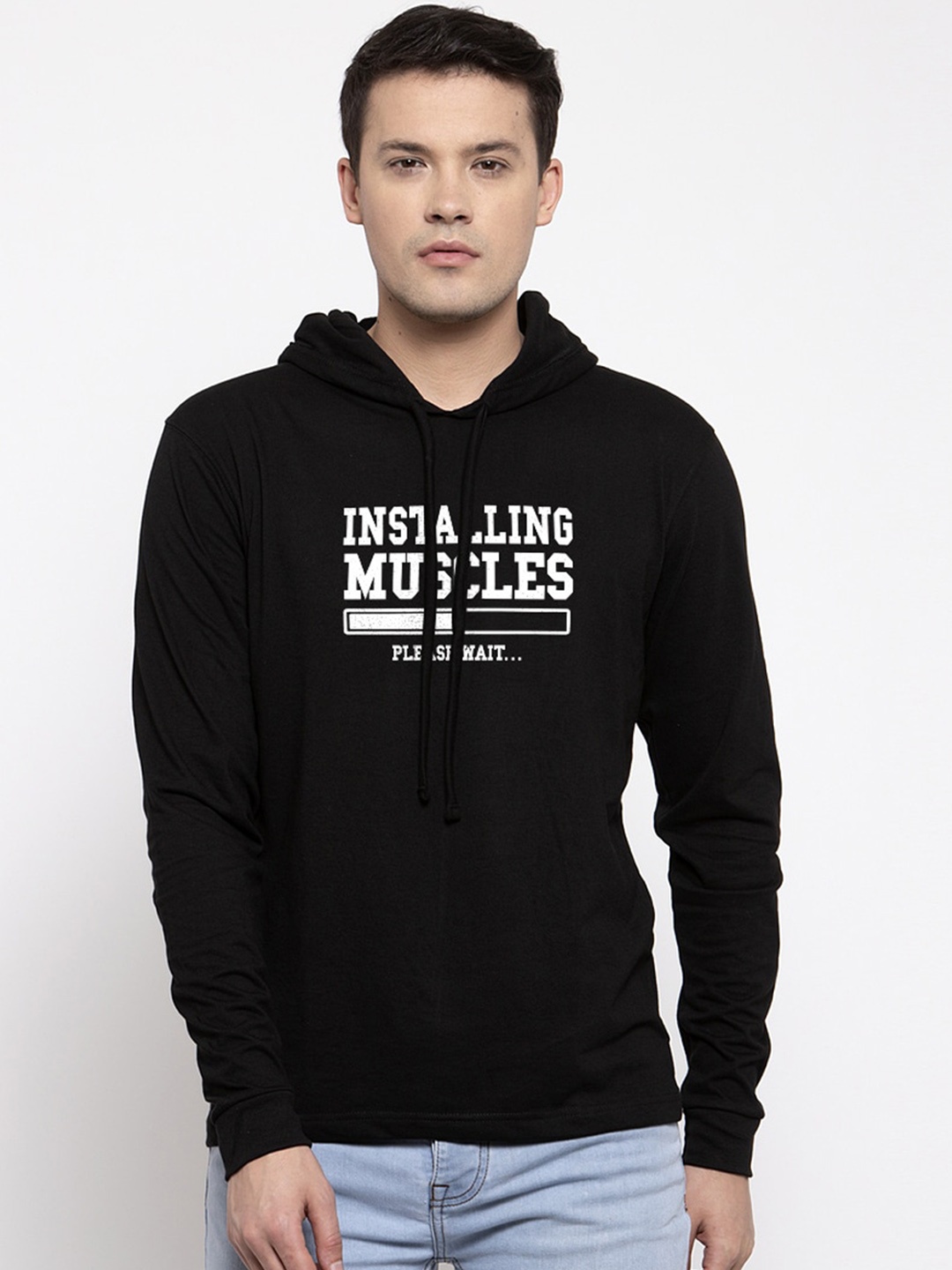 

Friskers Men Black Printed Hood T-shirt
