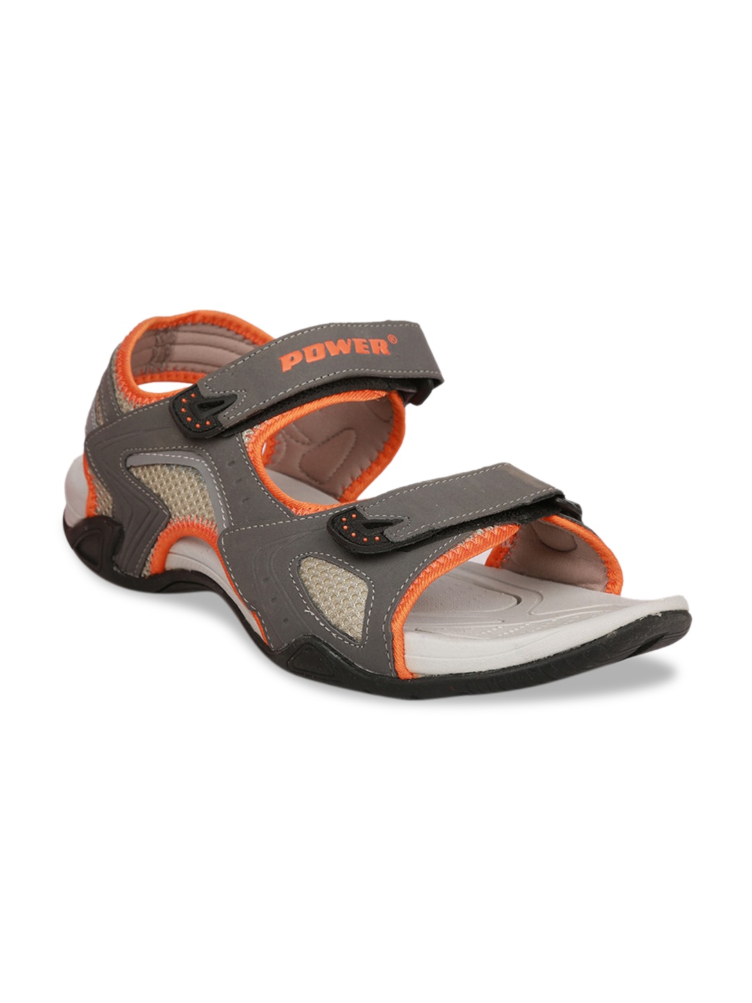 

Power Men Grey & Orange Solid Sports Sandals