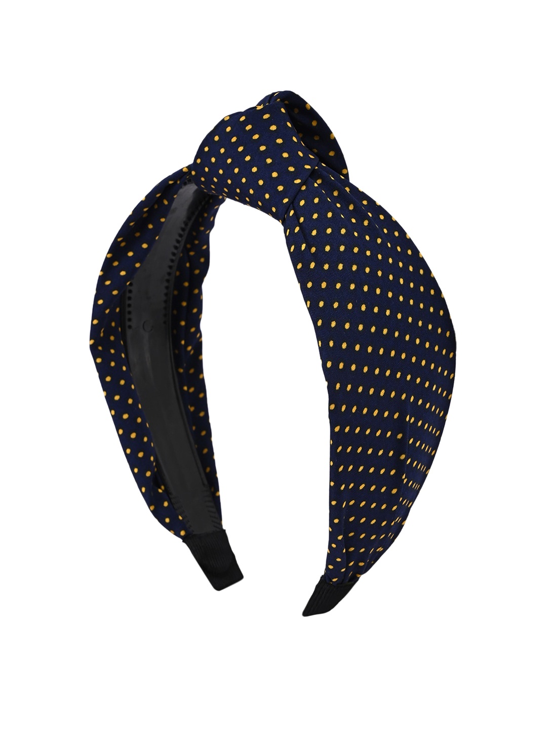 

BuckleUp Women Navy & Yellow Polka Dot Print Knot Detailed Hairband, Navy blue