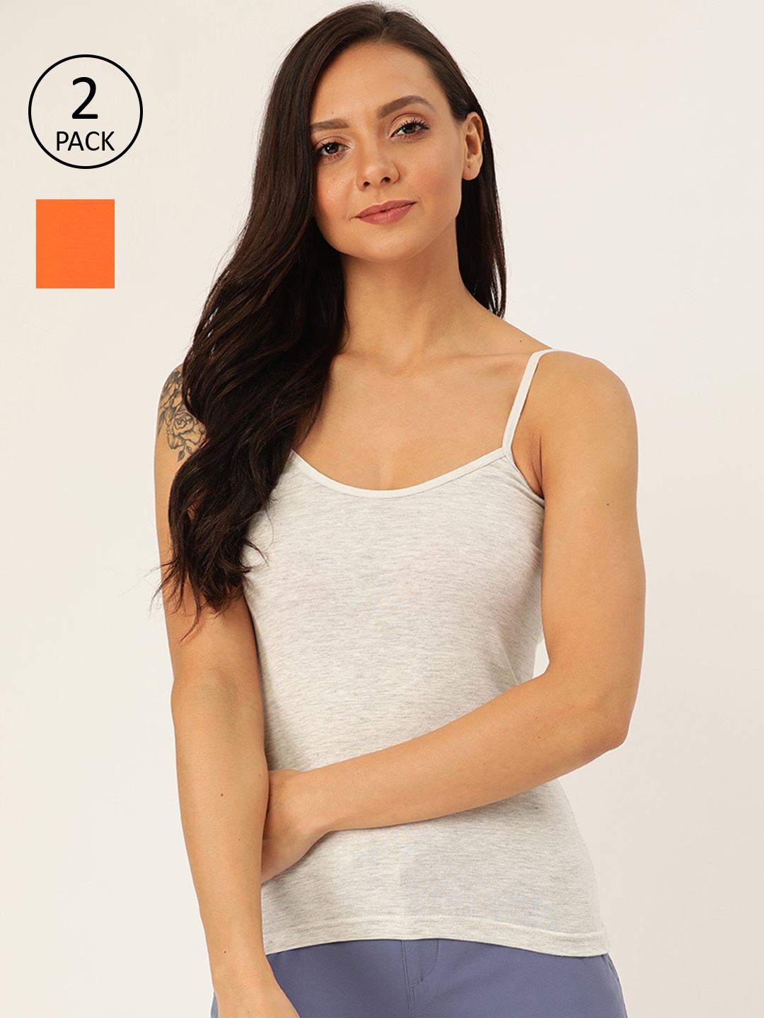 

Lady Lyka Women Pack of 2 Solid Camisoles, Grey melange
