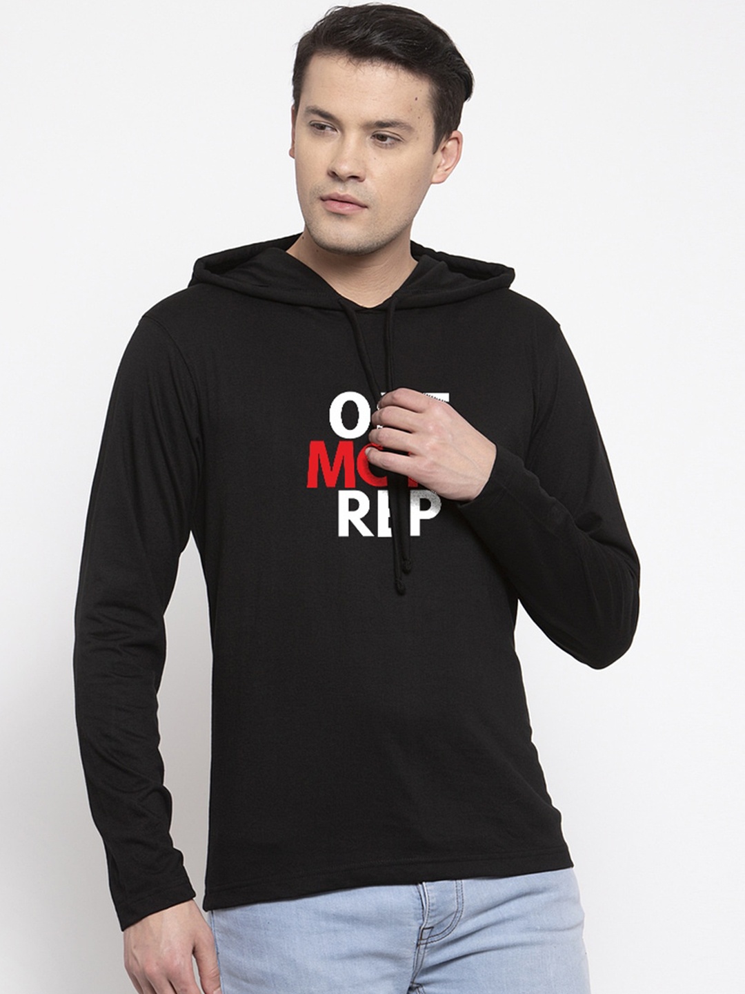 

Friskers Men Black Printed Hood T-shirt