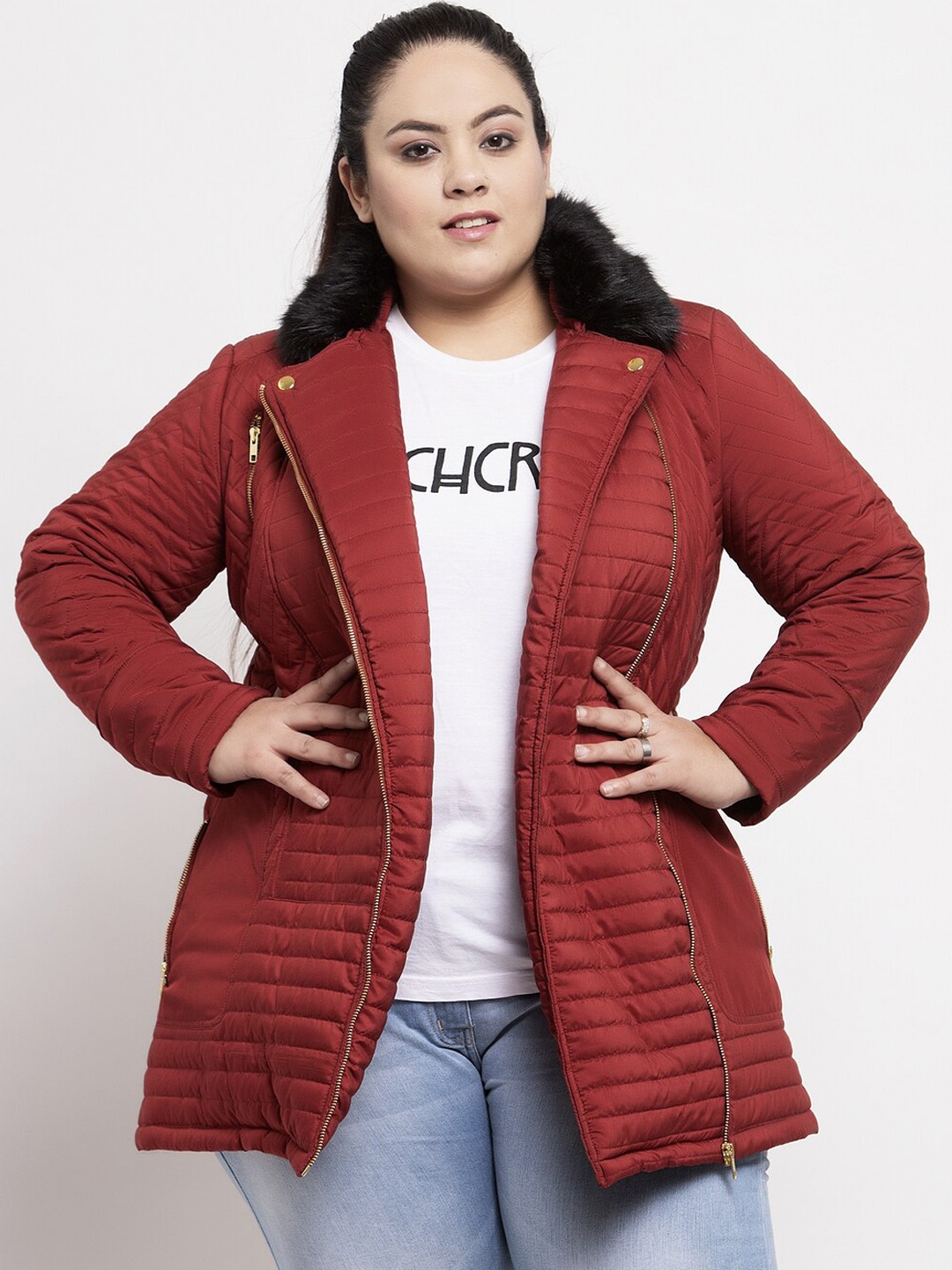 

plusS Women Maroon Solid Padded Jacket