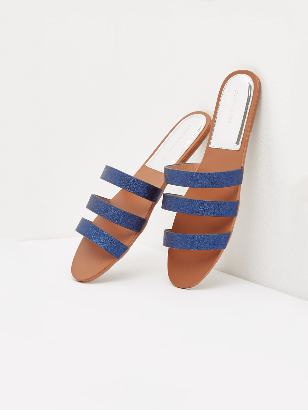 

shoexpress Women Blue Solid PU Open Toe Flats