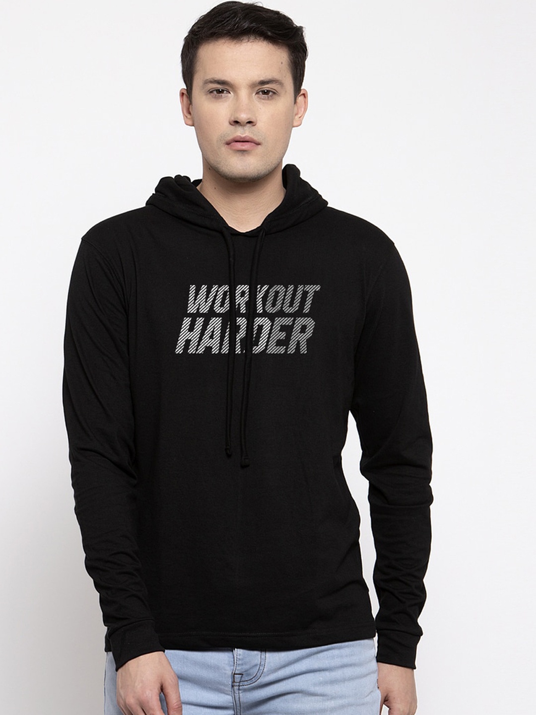 

Friskers Men Black Printed Hood T-shirt