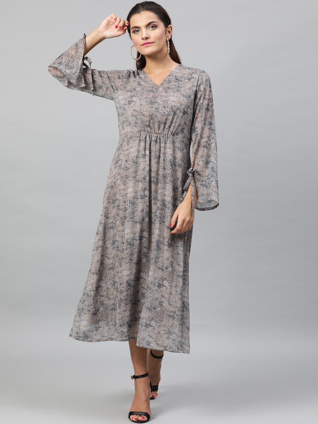 

STREET 9 Women Grey Printed Empire Dress
