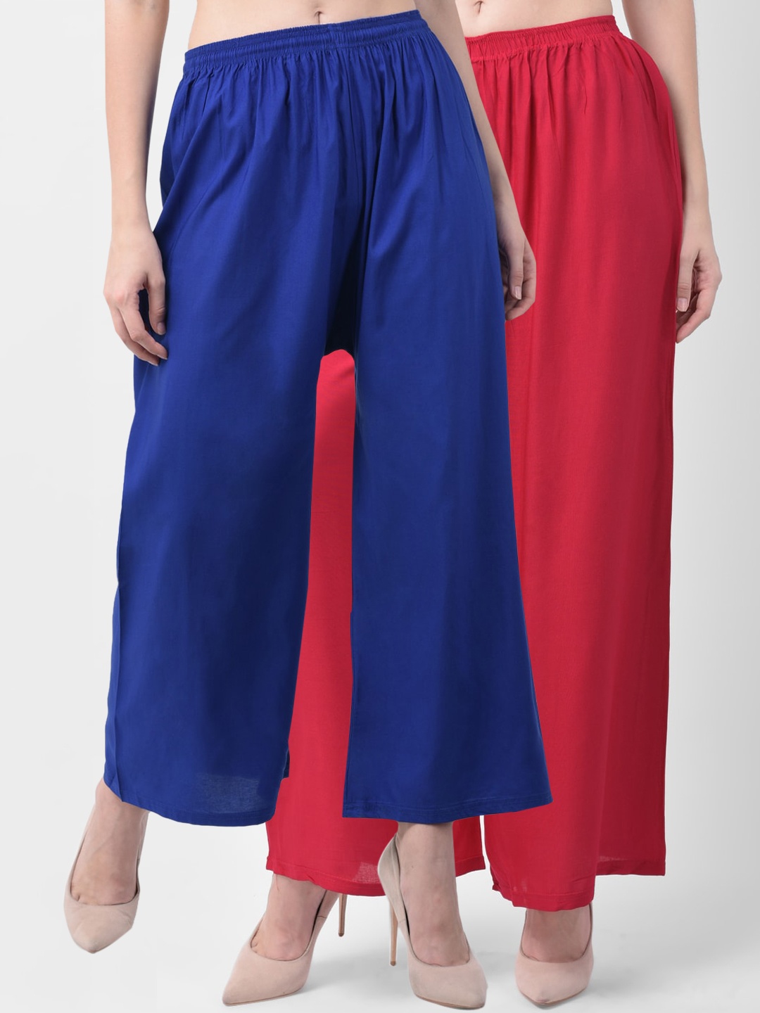 

GRACIT Women Pack of 2 Red & Blue Solid Straight Palazzos