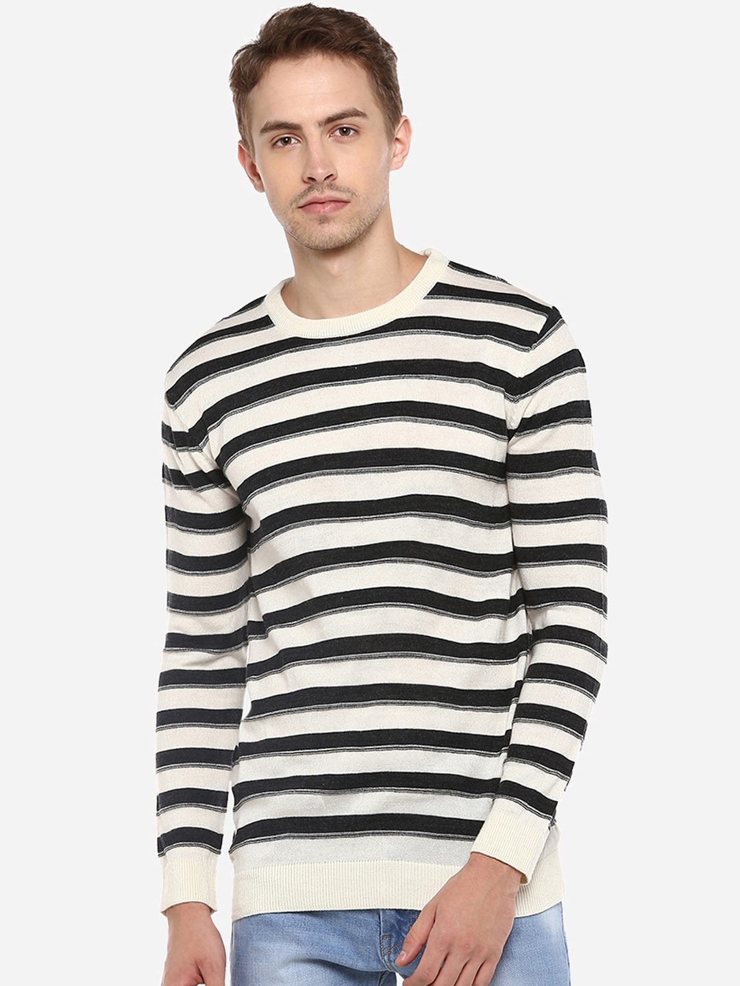 

Red Chief Men Acrylic Black And White Striped Sweater