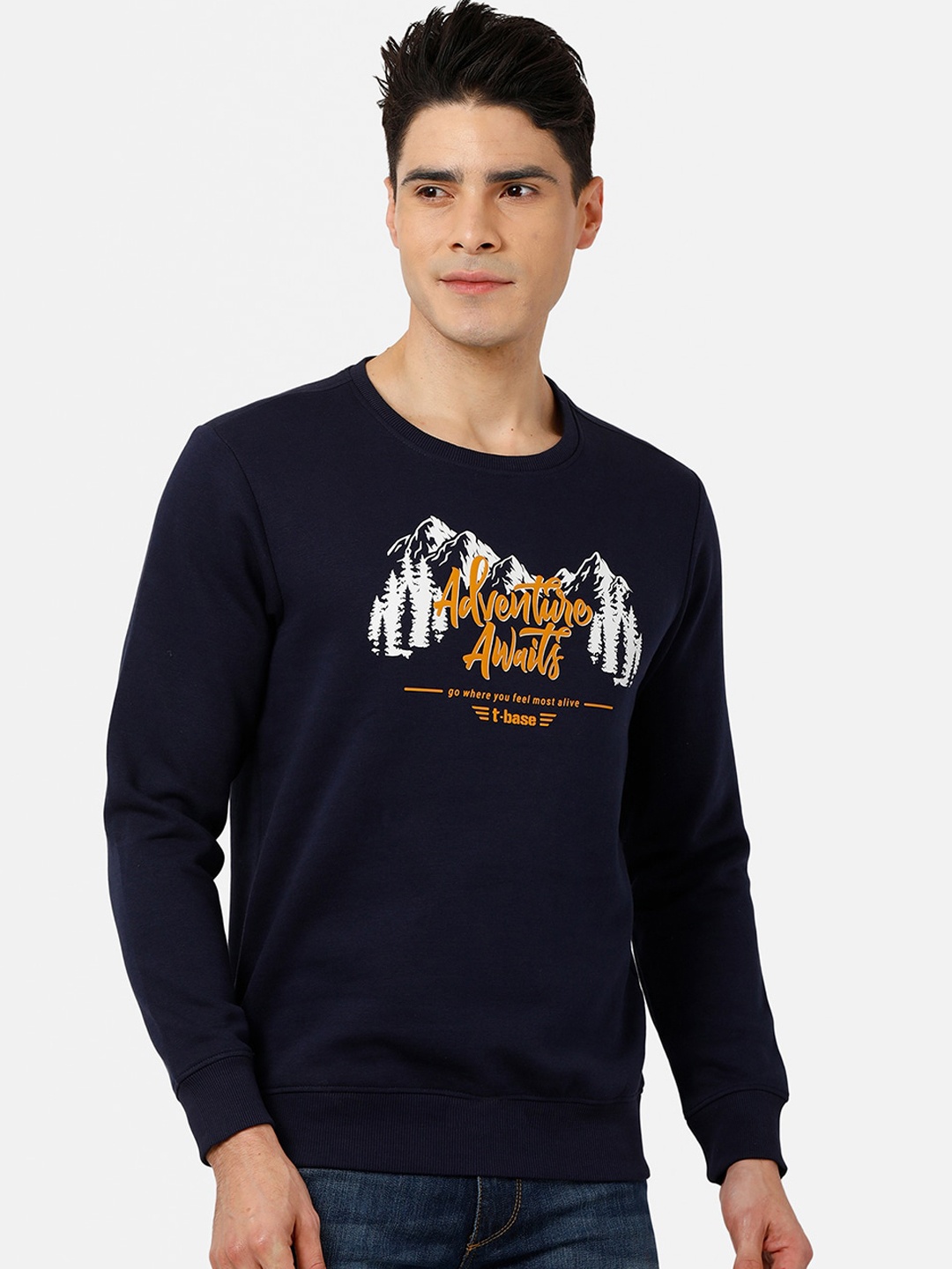 

t-base Men Navy Blue Printed Sweatshirt