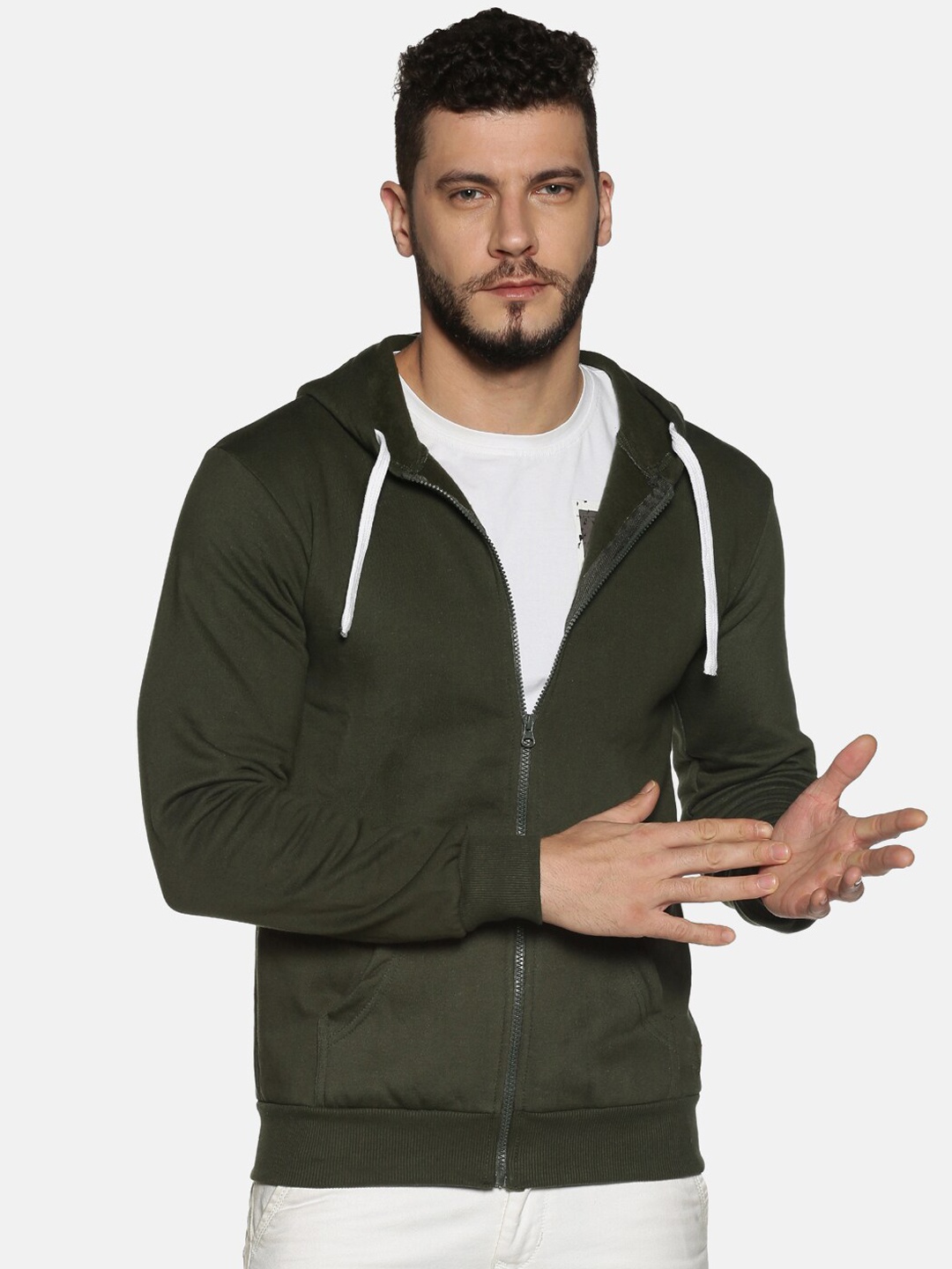 

Instafab Men Green Solid Hooded Sweatshirt