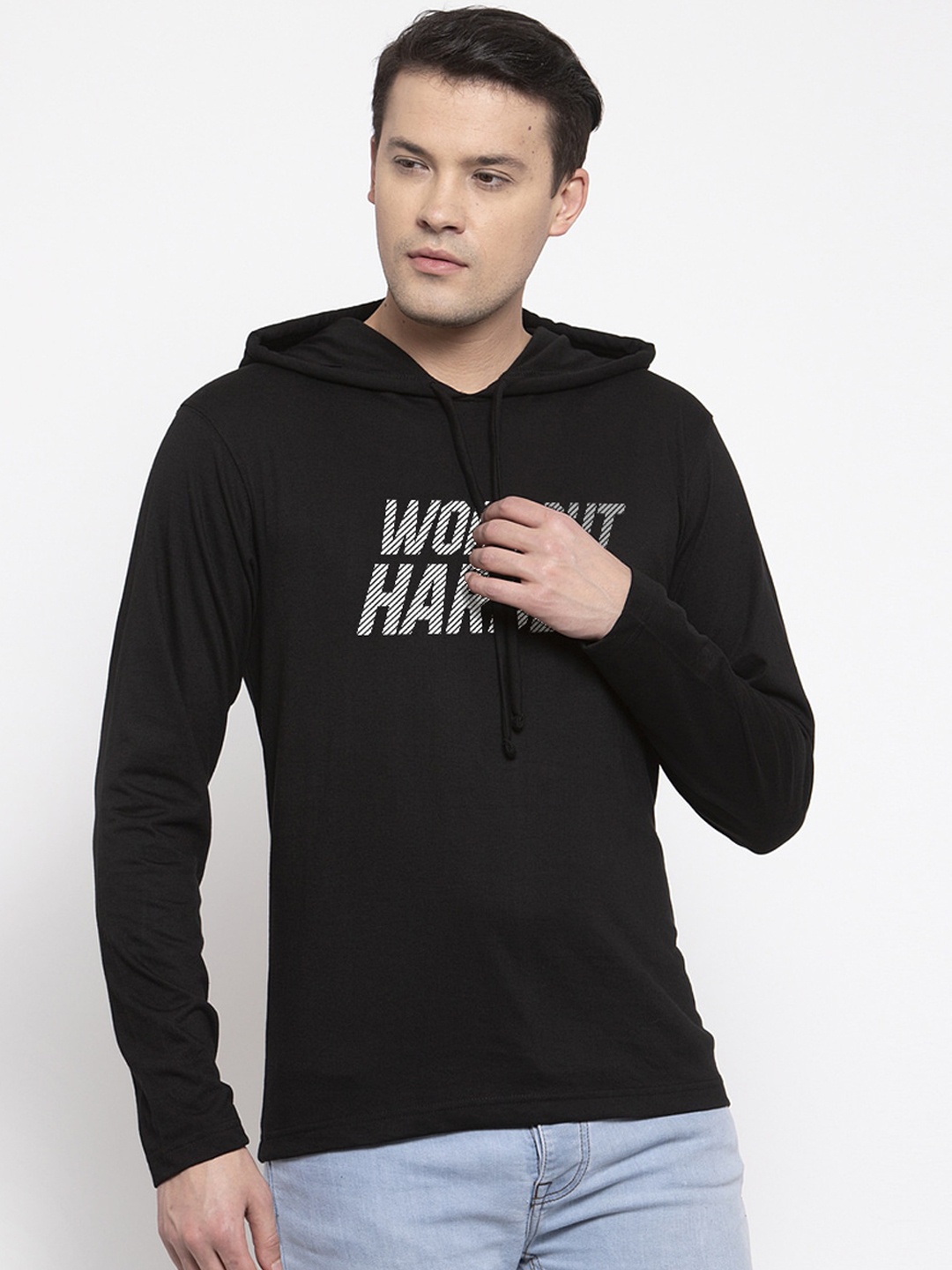 

Friskers Men Black Printed Hood T-shirt