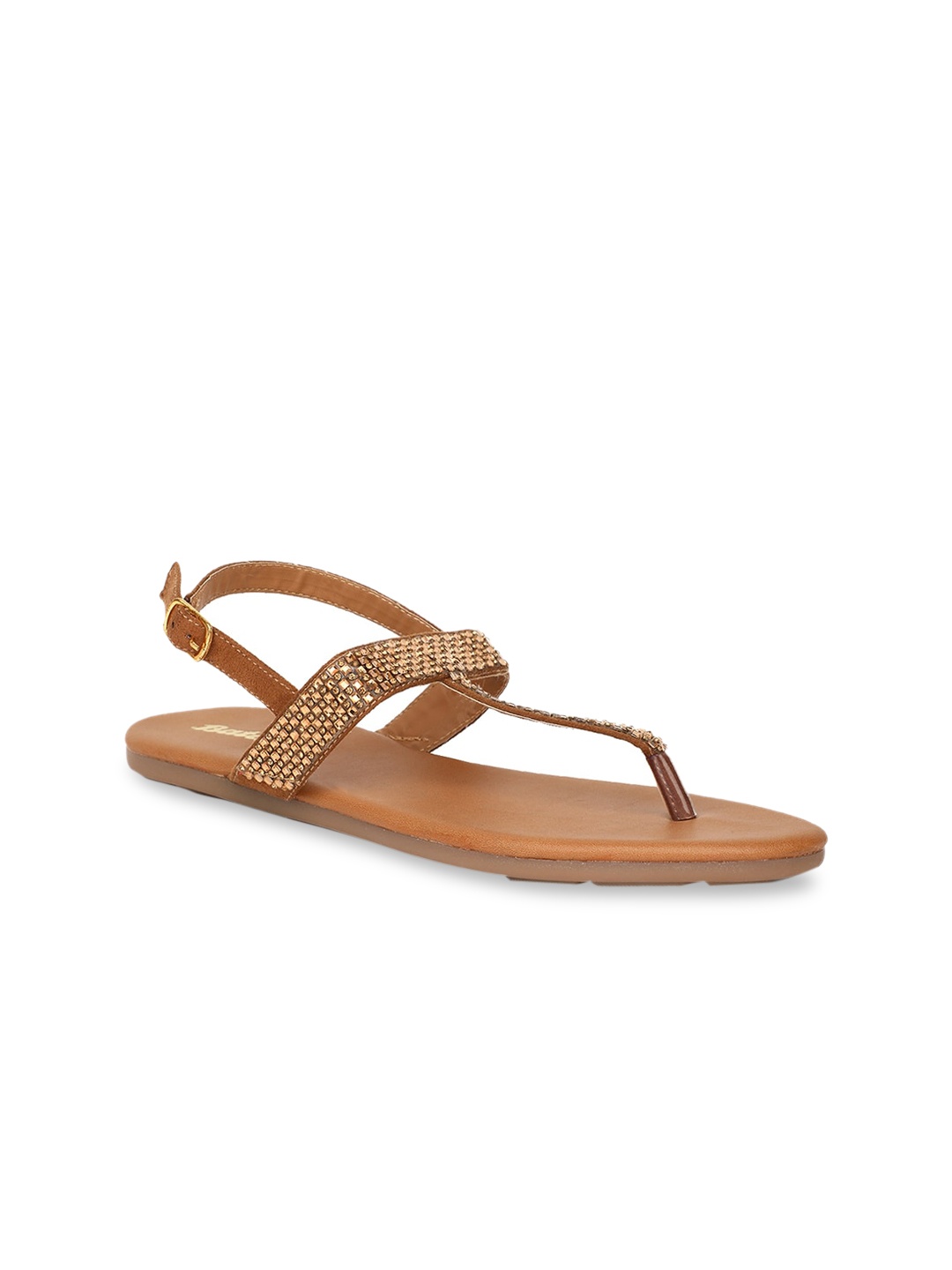 

Bata Women Brown Embellished PU Open Toe Flats