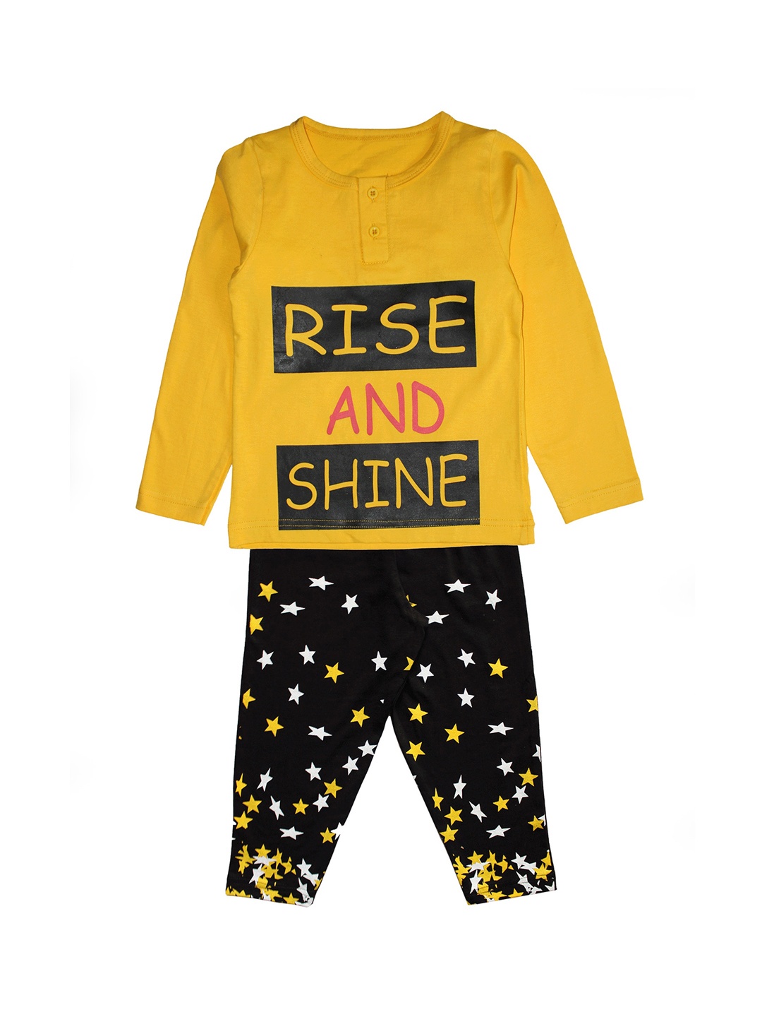 

KiddoPanti Girls Yellow & Black Printed Nightsuit