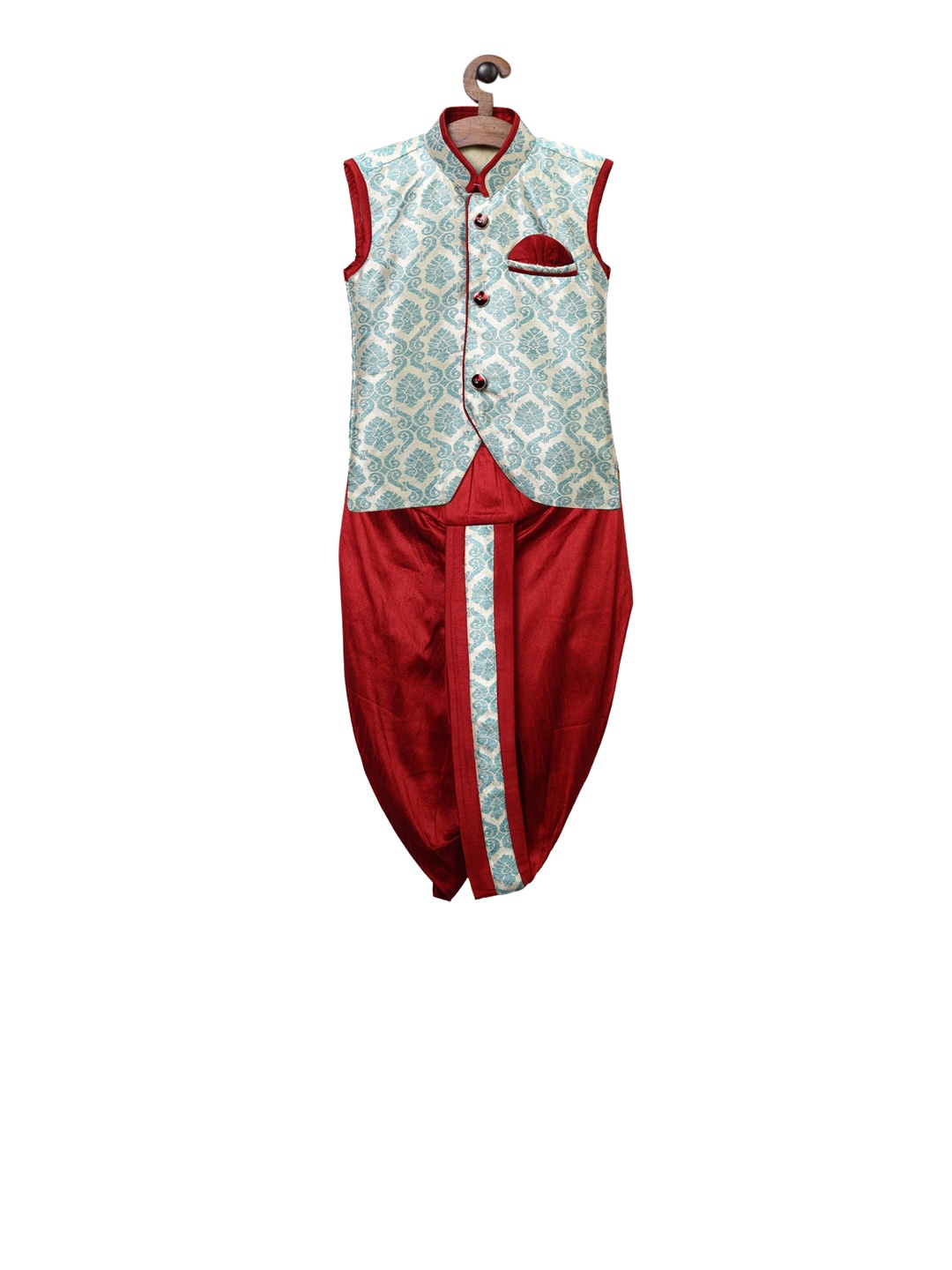 

Ridokidz Boys Sea Green & Maroon Embroidered Kurta with Dhoti Pants