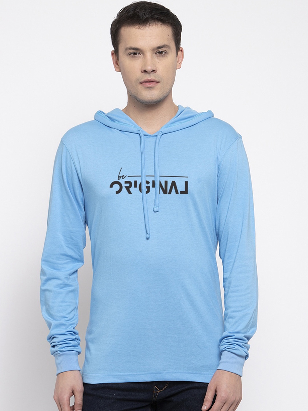 Friskers Men Turquoise Blue Printed Hood T-shirt