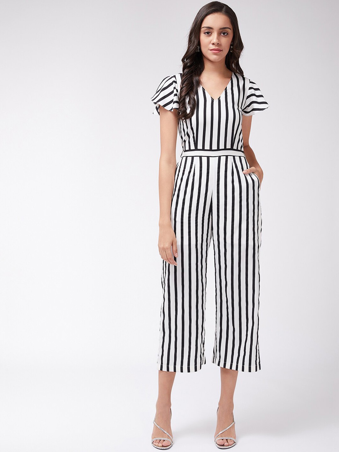 Zima Leto Women Black & White Striped Basic Jumpsuit