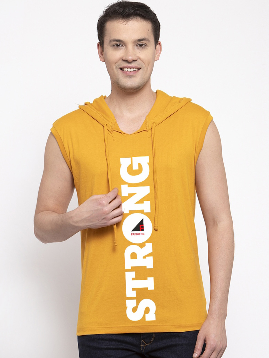 

Friskers Men Yellow Printed Hood T-shirt