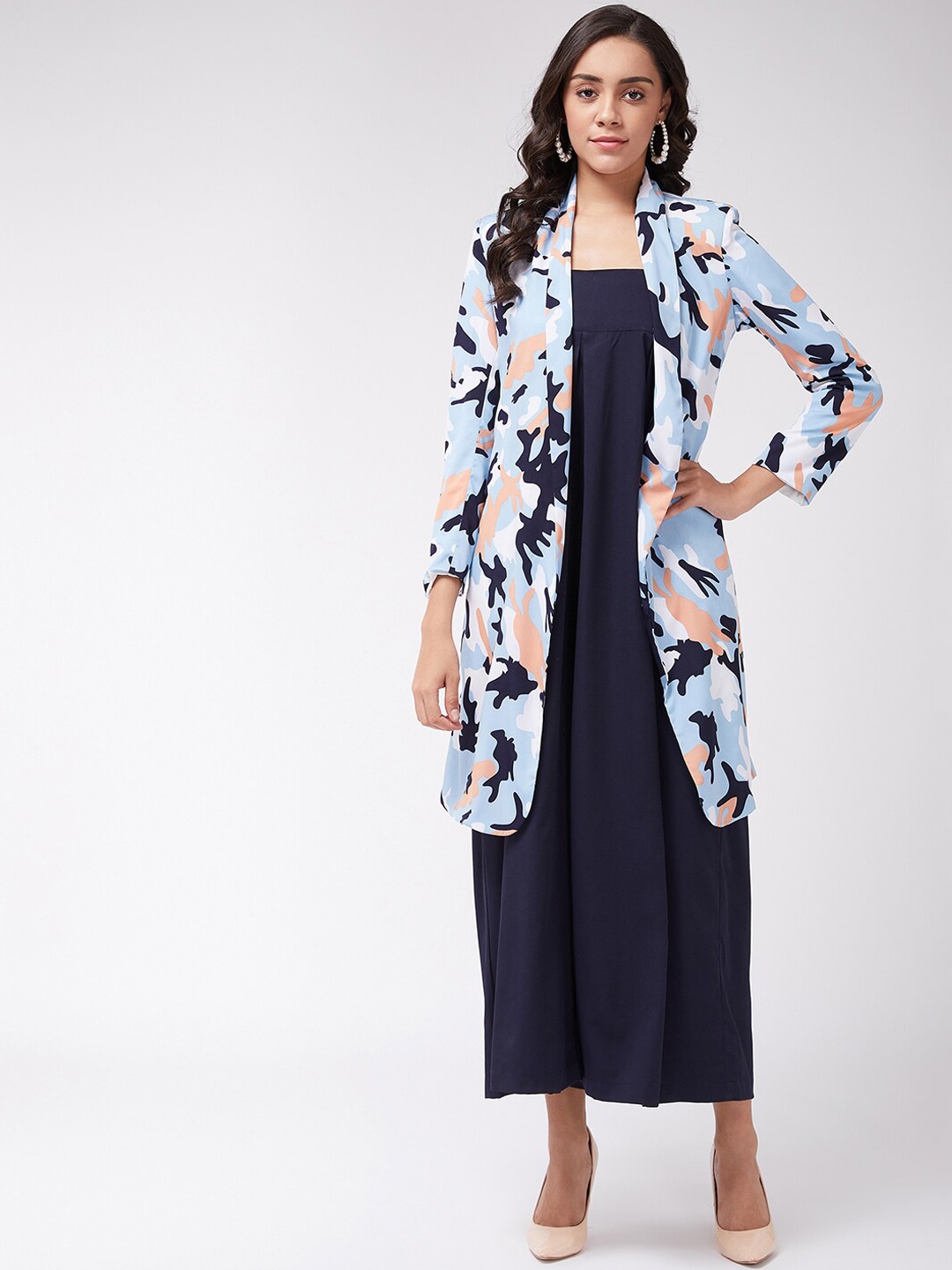 

Zima Leto Women Navy Blue Solid Jumpsuit With Shrug