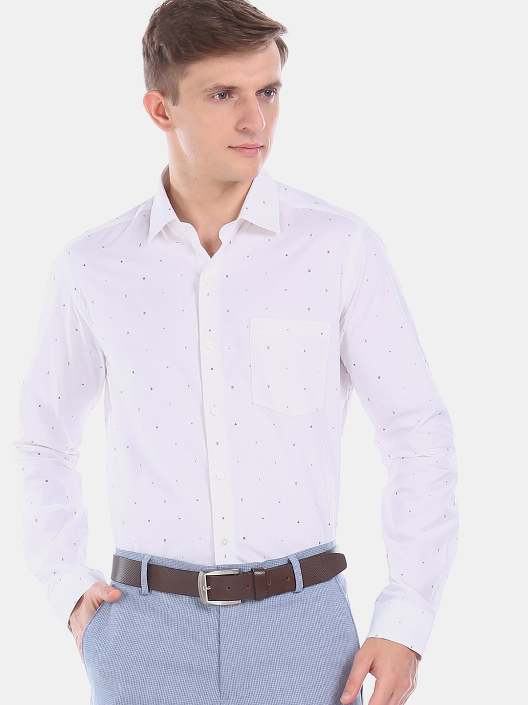 

Arrow Men White Geometric Printed Formal Shirt