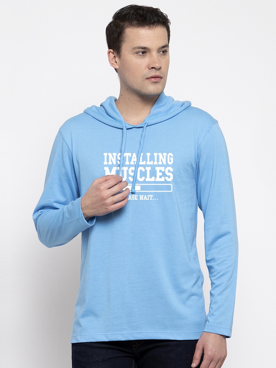 

Friskers Men Blue Printed Hood T-shirt